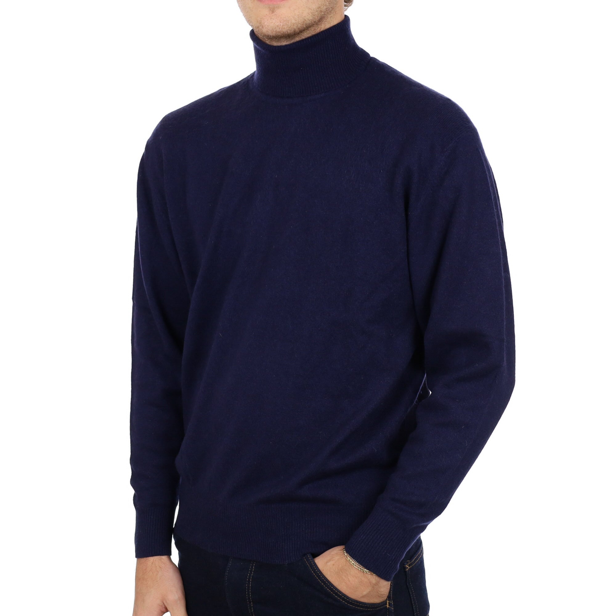 Men's Navy Blue Cashmere Polo Neck Jumper Large