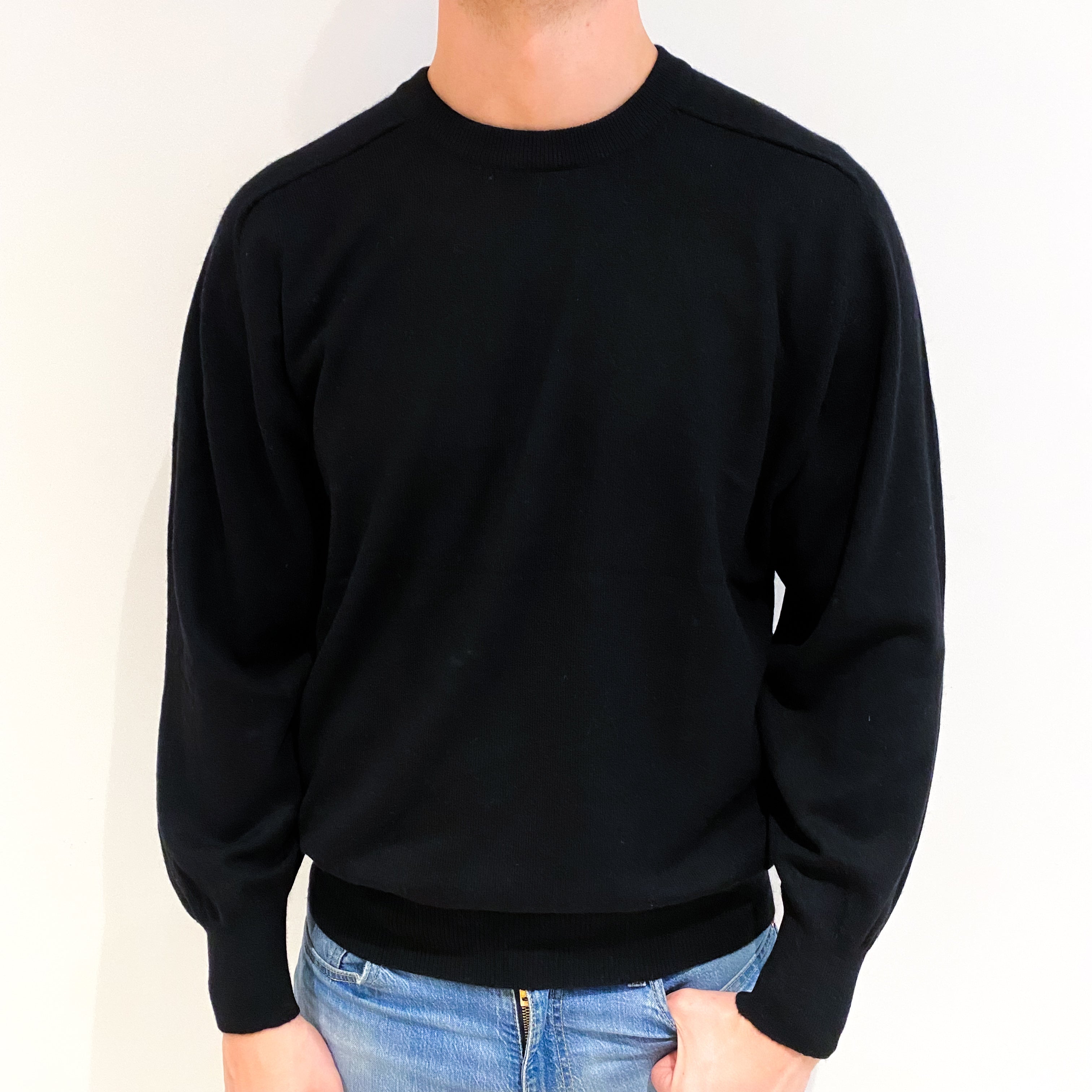 Men's Black Cashmere Crew Neck Jumper XXL