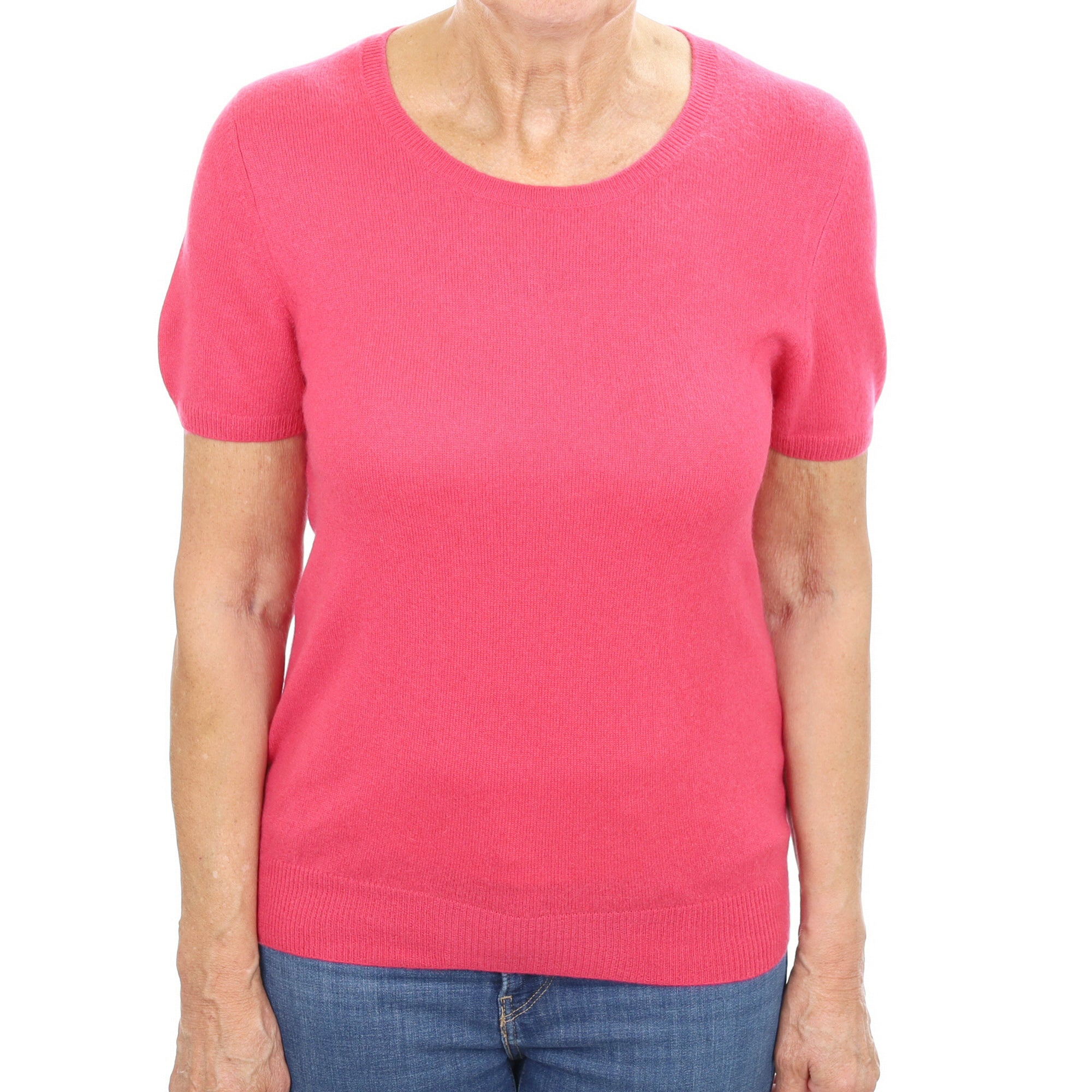 Cherry Pink Cashmere Crew Neck Short Sleeved Jumper Medium
