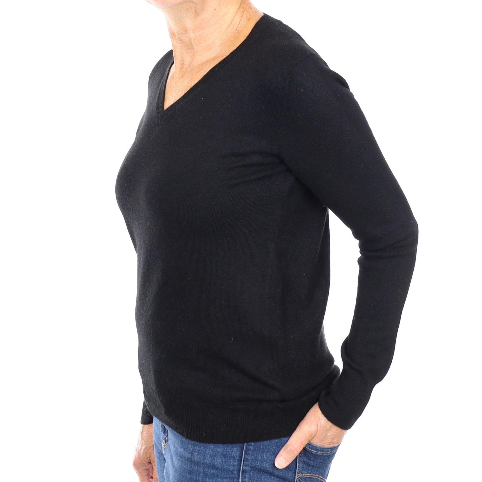 Black Cashmere V Neck Jumper Medium