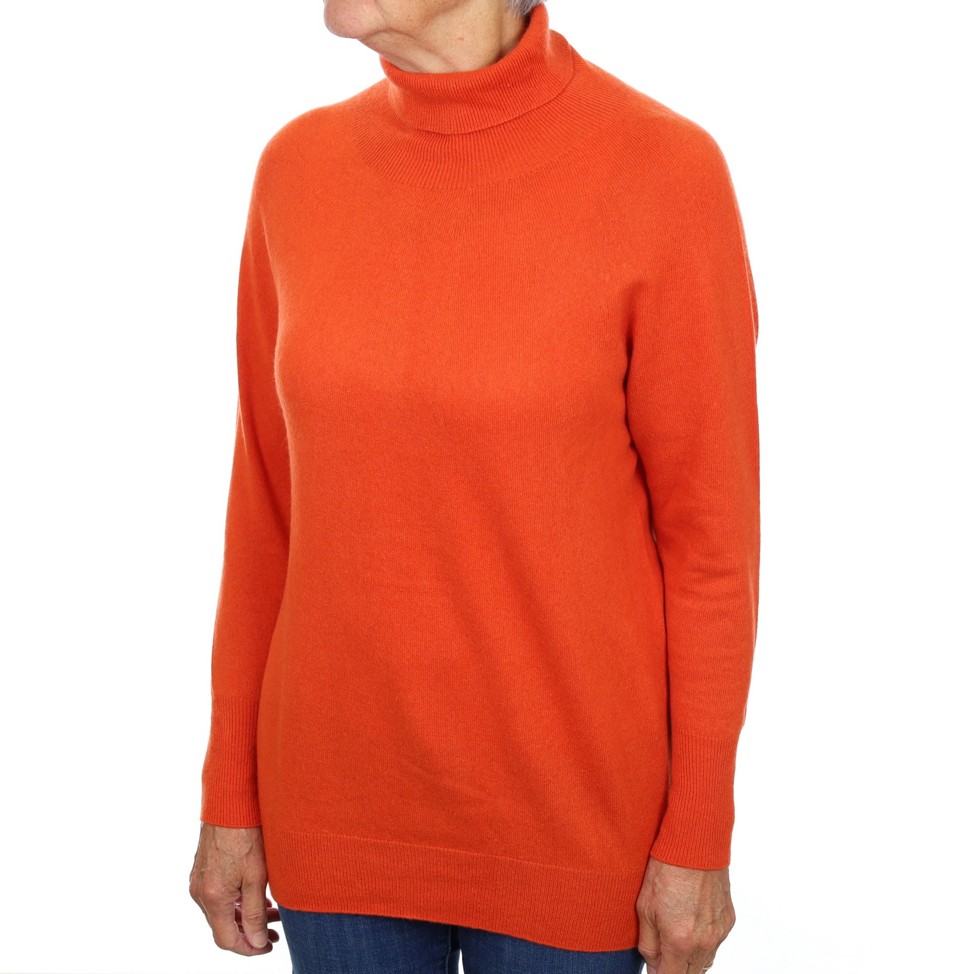 Tangerine Orange Cashmere Polo Neck Jumper Medium