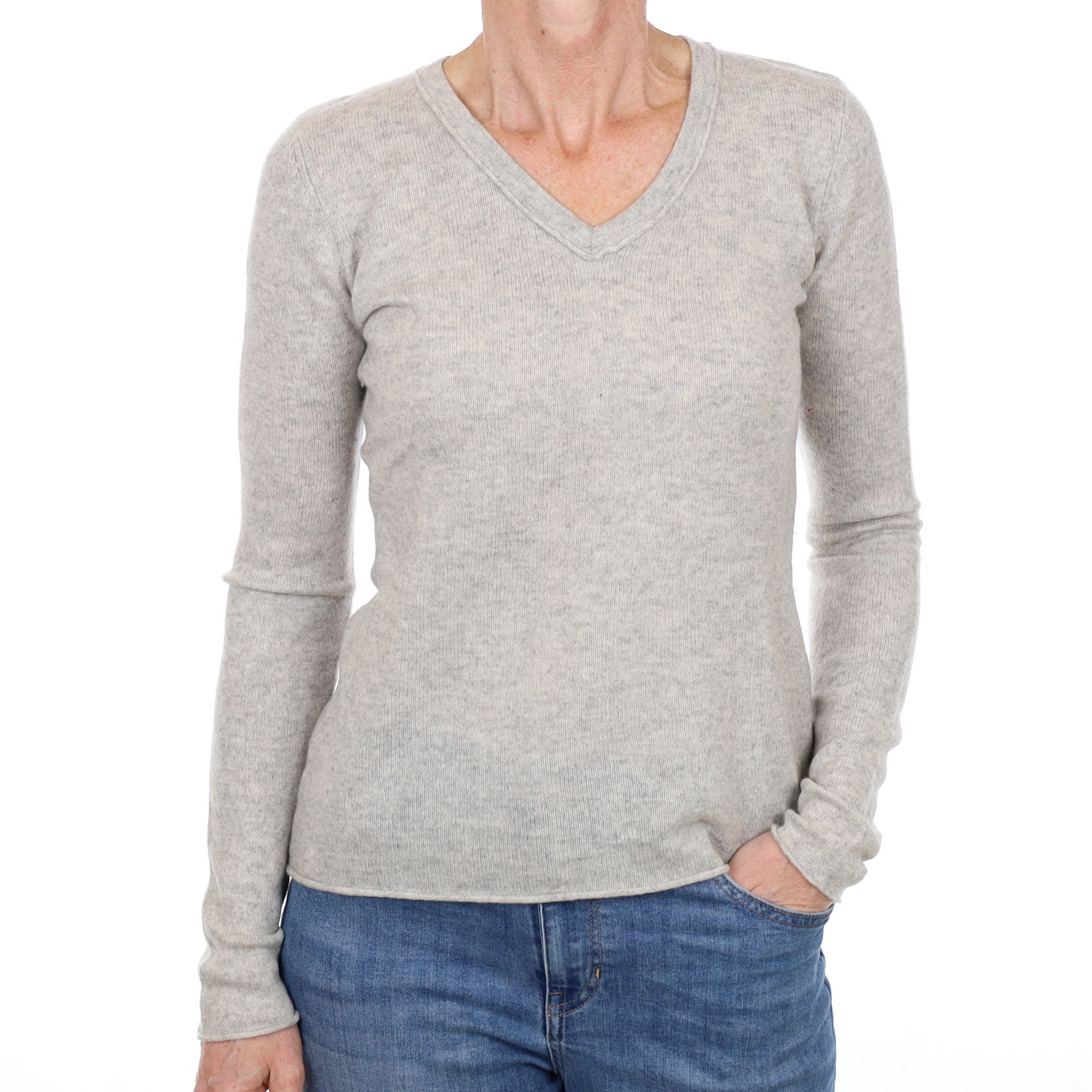 Smoke Grey Cashmere V Neck Jumper Small