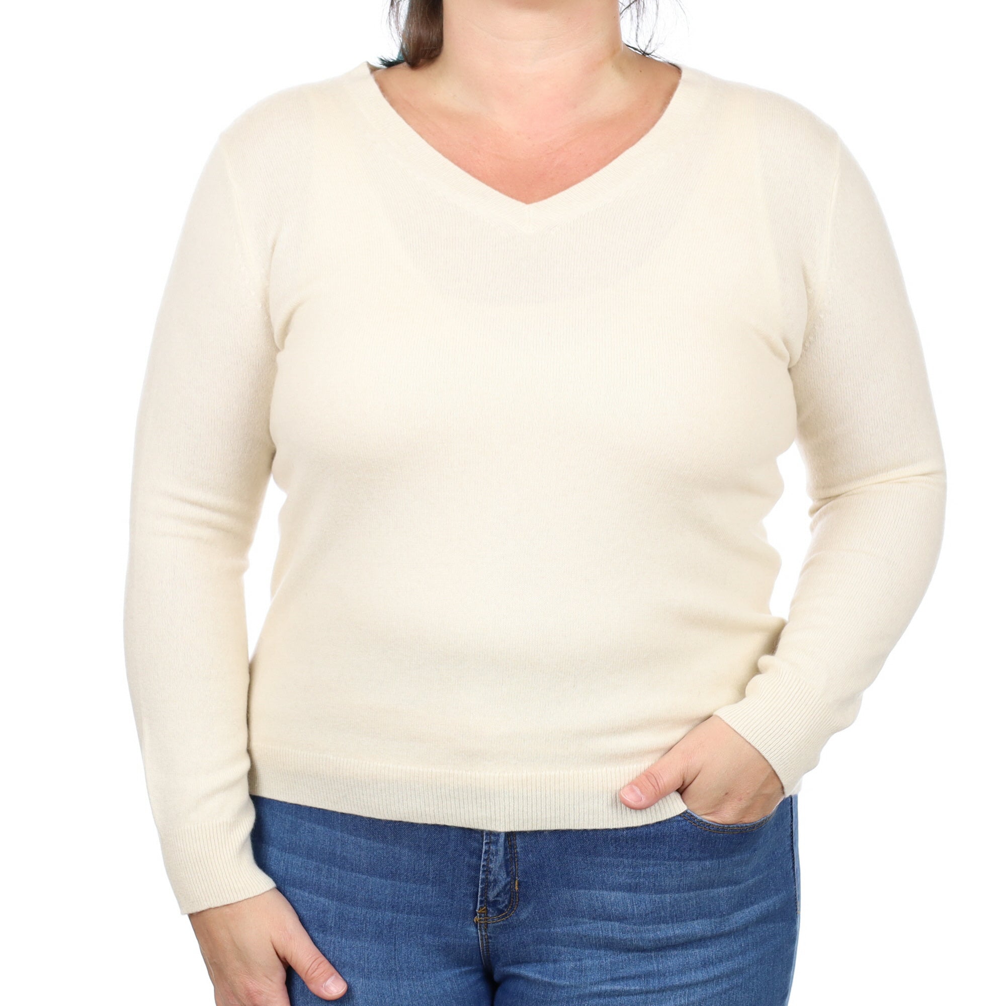 Cream Cashmere V Neck Jumper Large