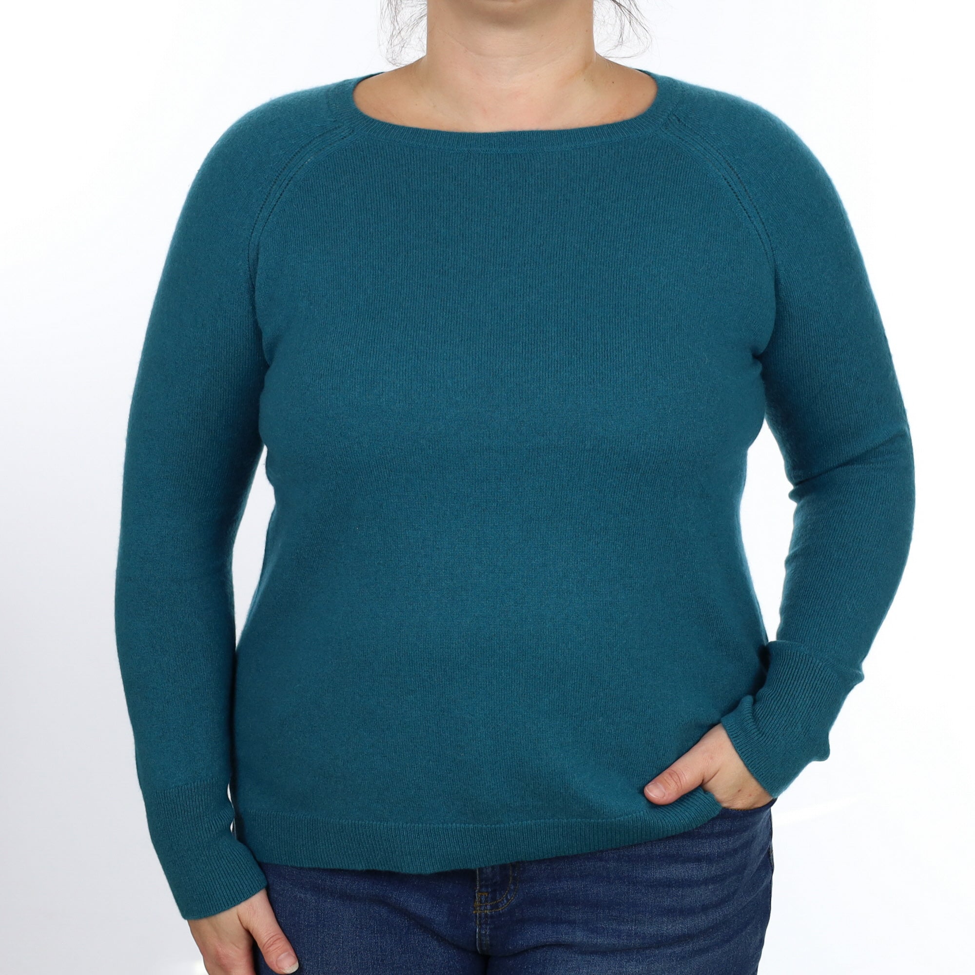 Teal Blue Cashmere Crew Neck Jumper Large
