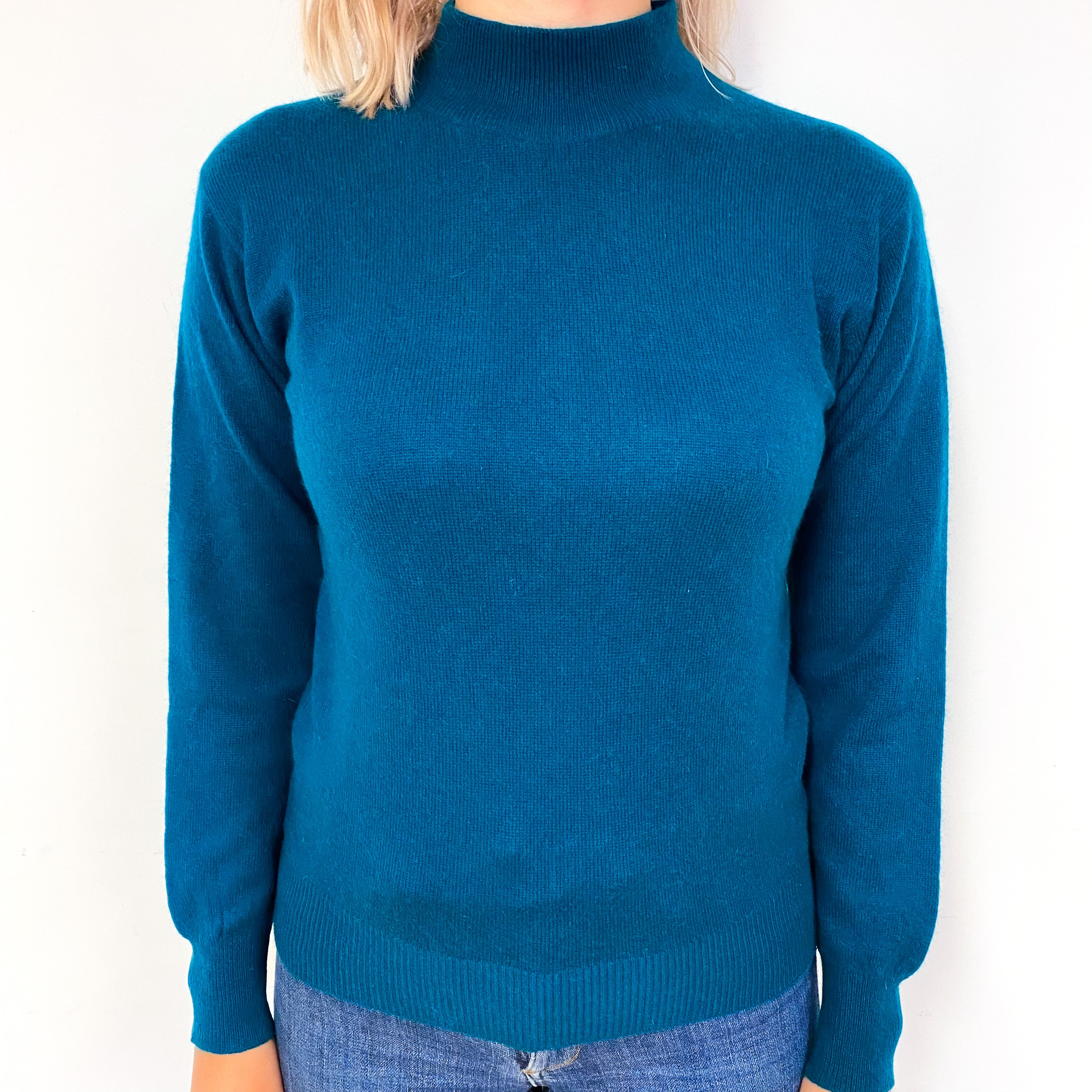 Teal Green Cashmere Turtle Neck Jumper Small