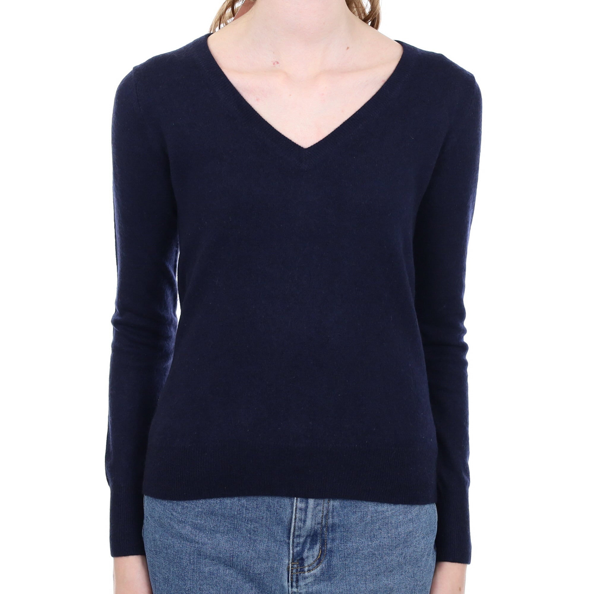 Navy Blue Cashmere V Neck Jumper Extra Small