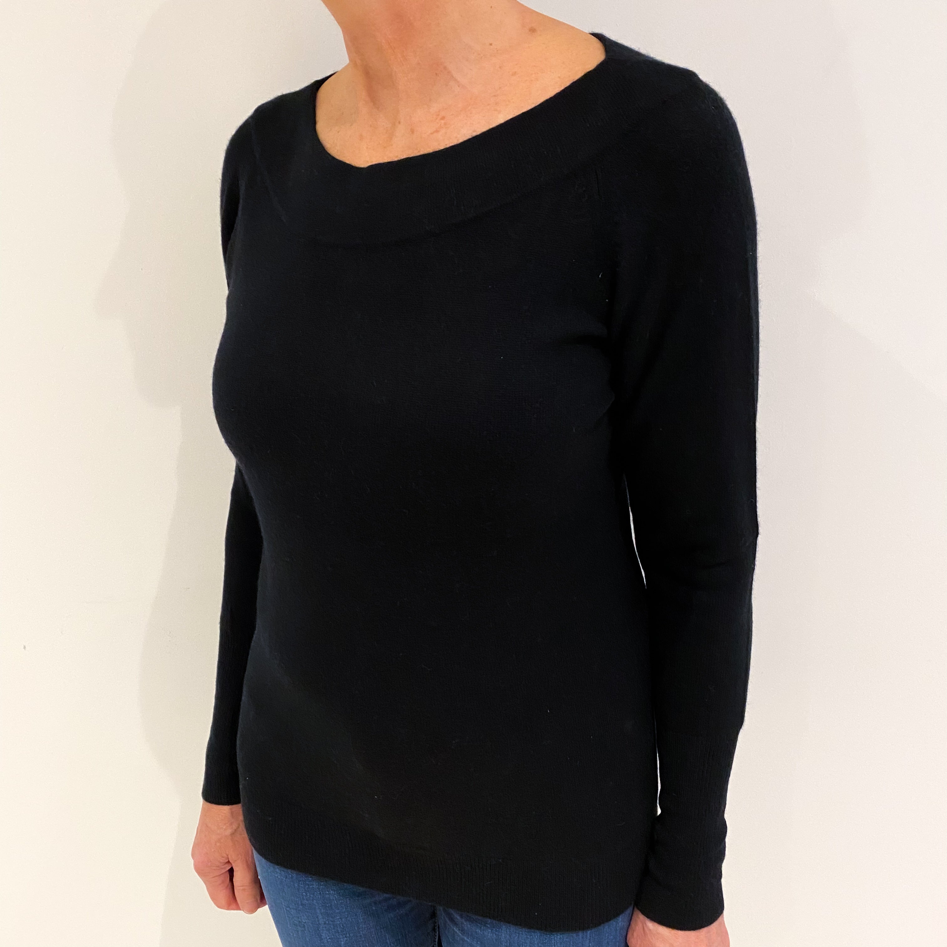 Black Cashmere Slash Neck Jumper Medium