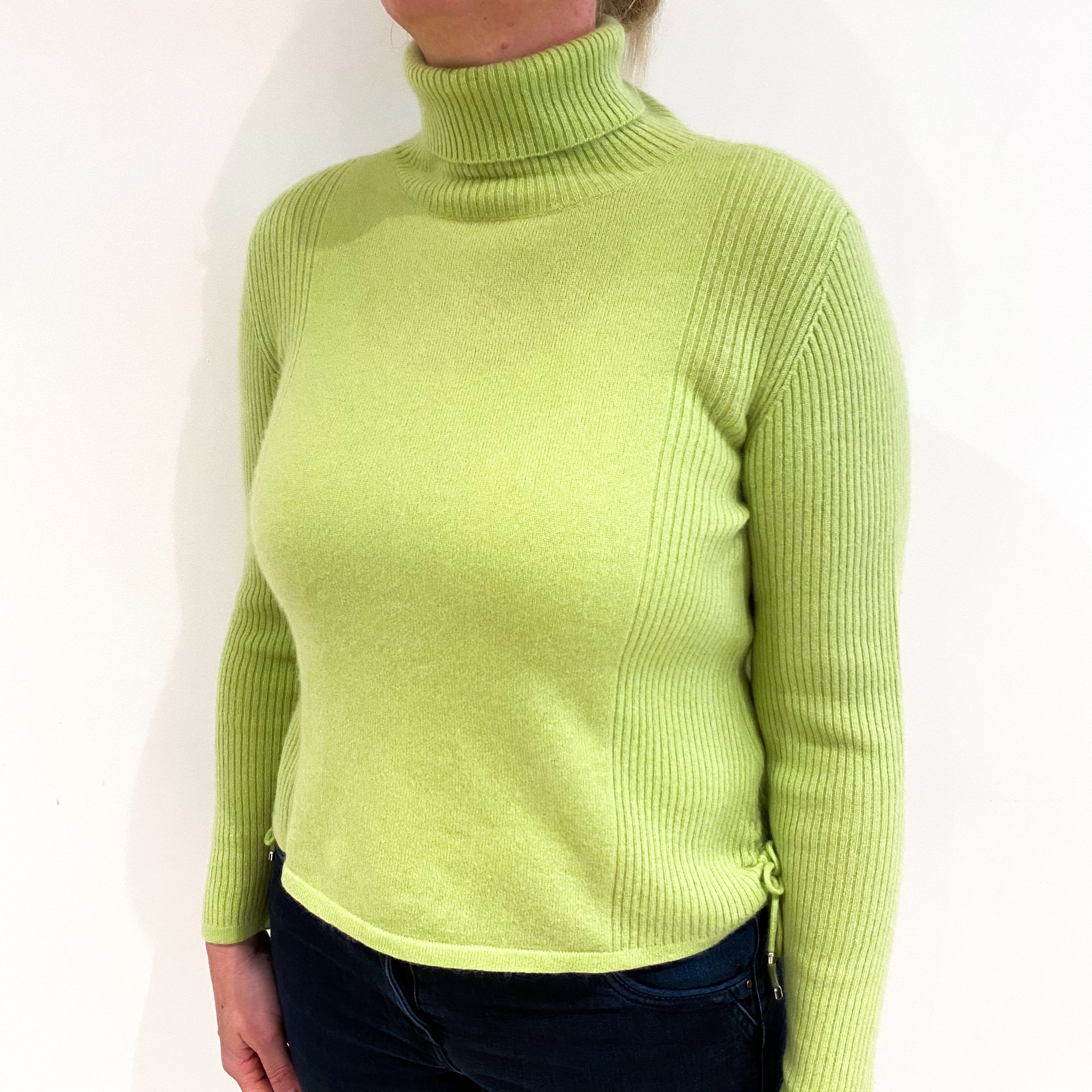 Lime Green Cashmere Polo Neck Jumper Large