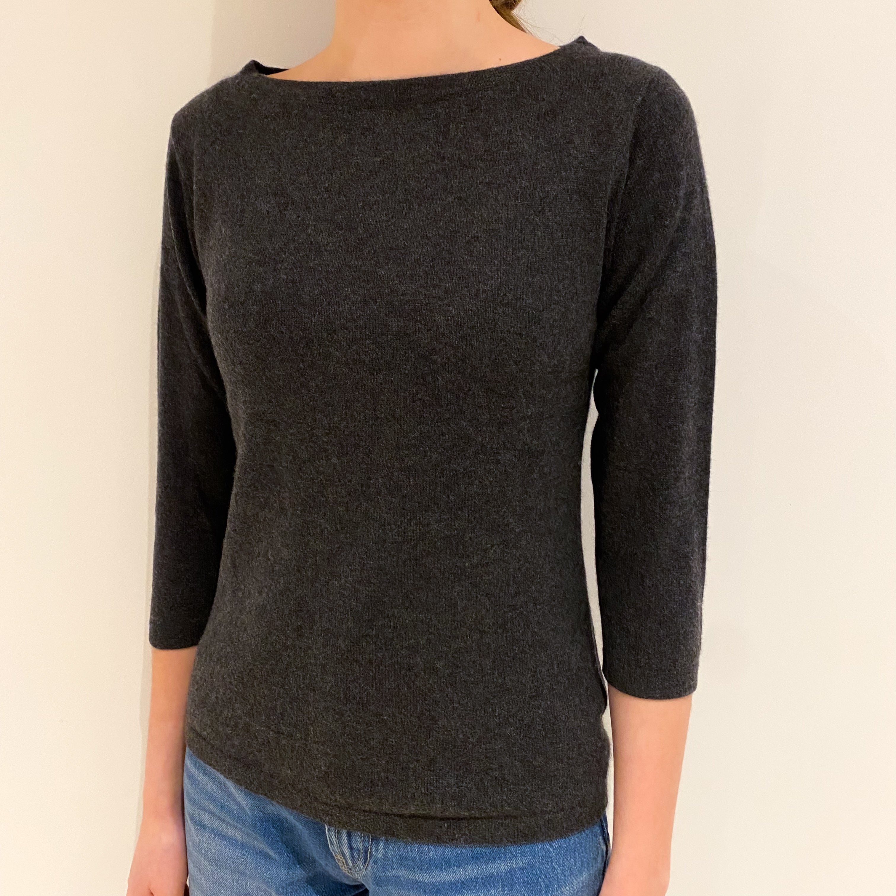 Charcoal Grey Cashmere Slash Neck Jumper Extra Small