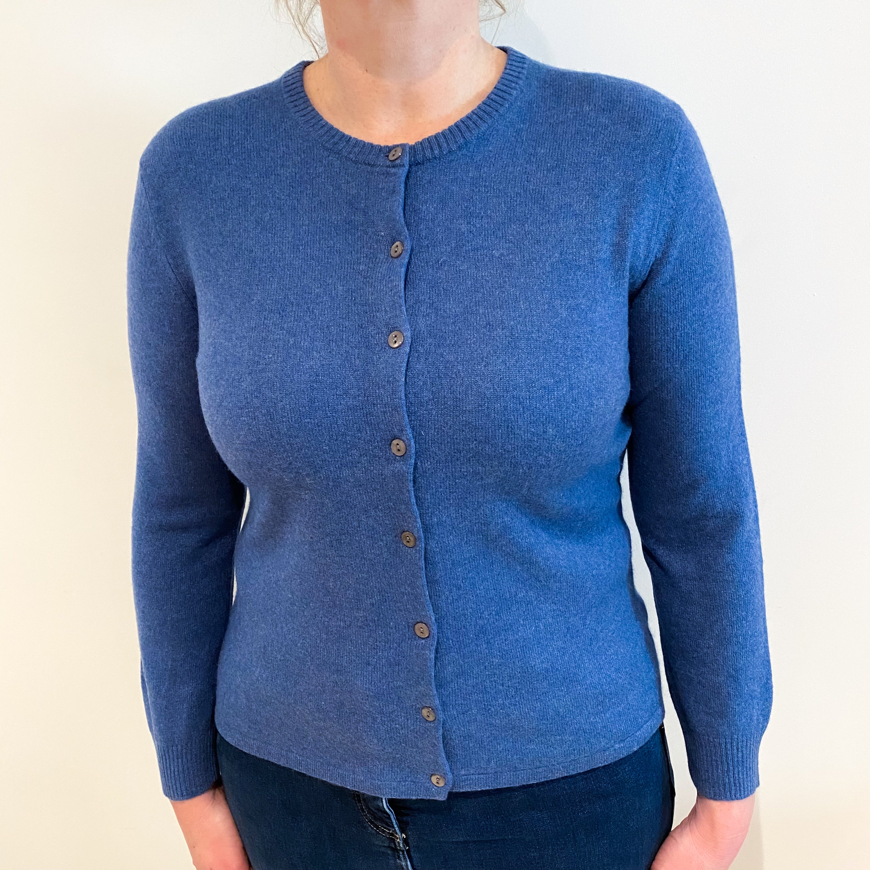 Denim Blue Cashmere Crew Neck Cardigan Large