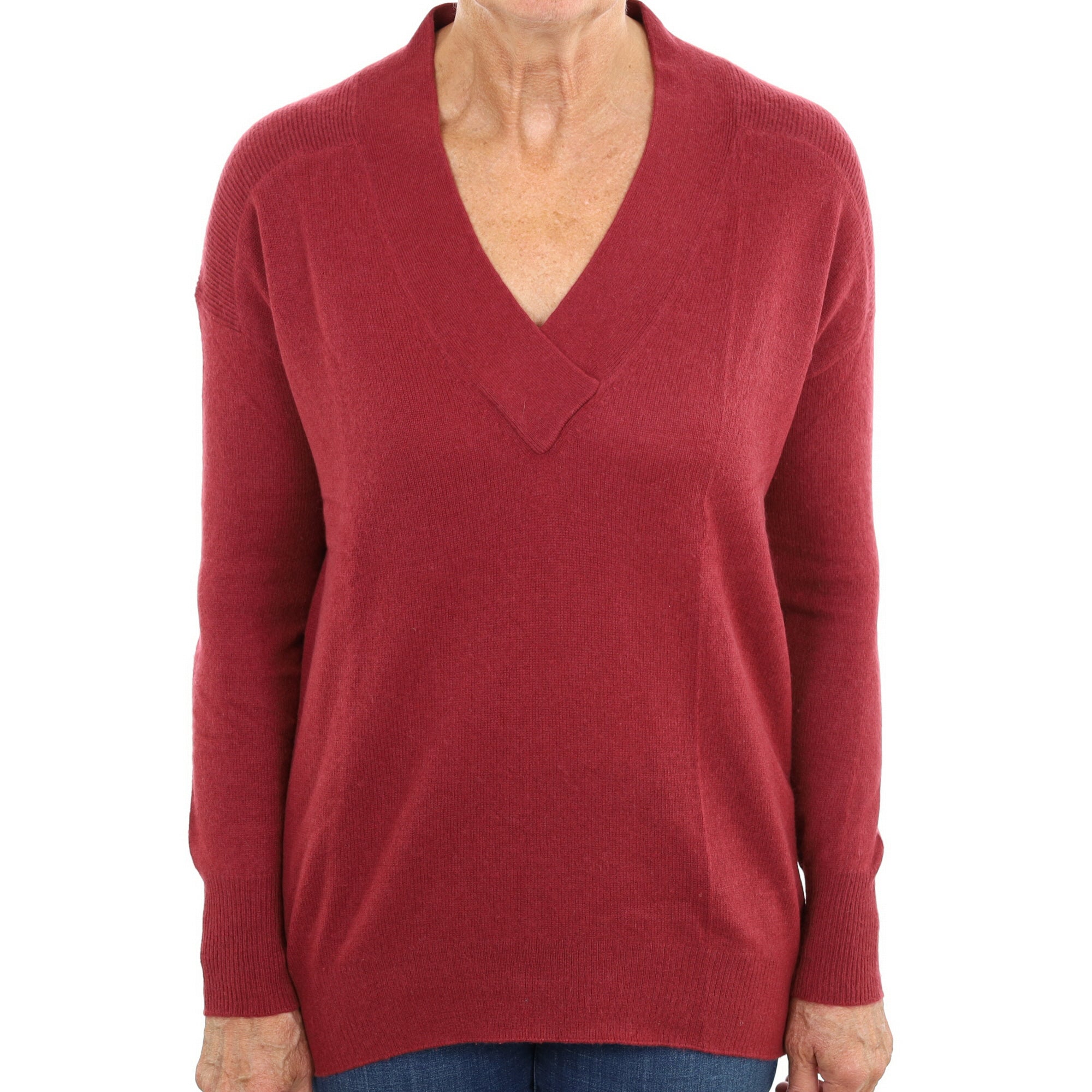Deep Ruby Red Cashmere V Neck Jumper Medium