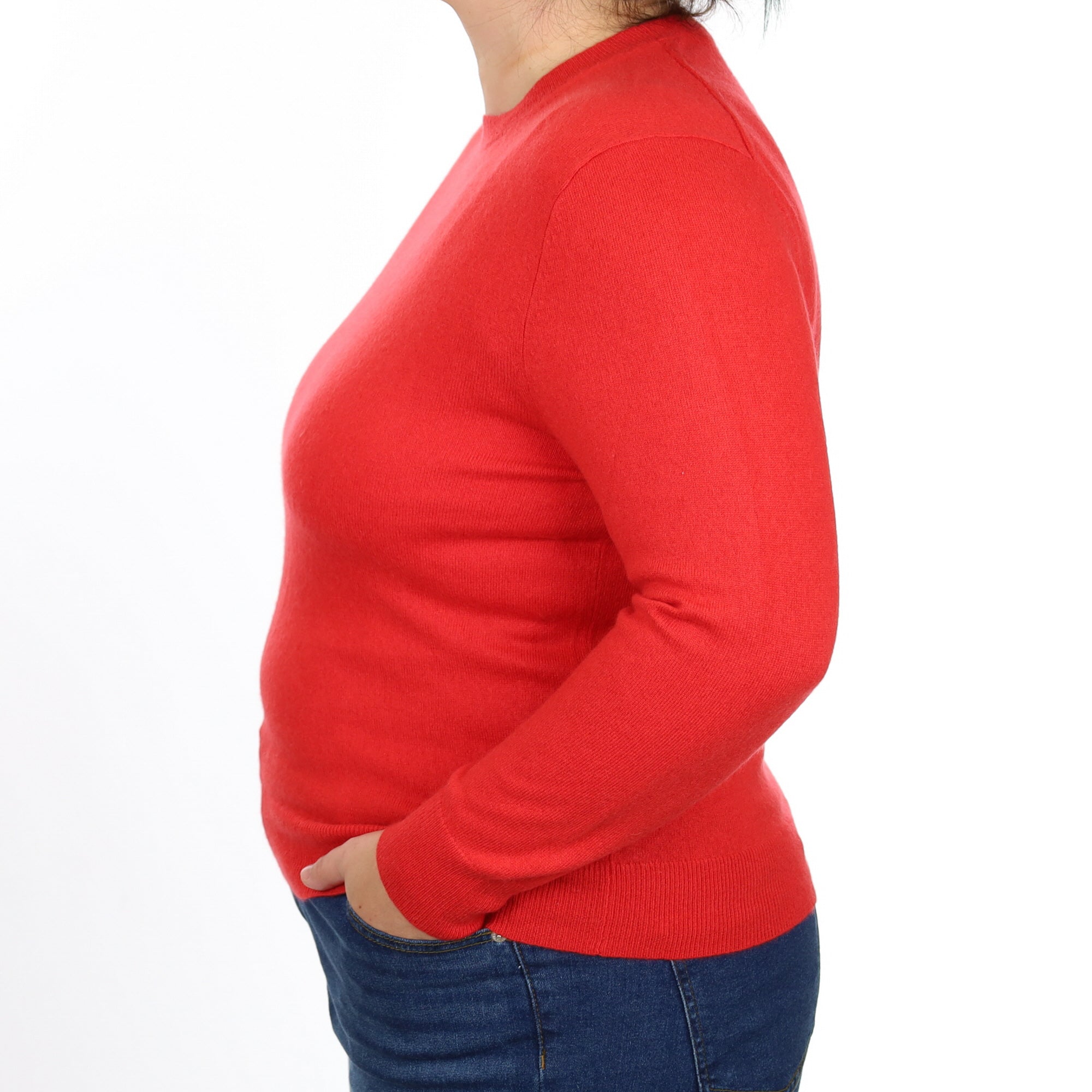 Vermillion Red Cashmere Crew Neck Jumper Large