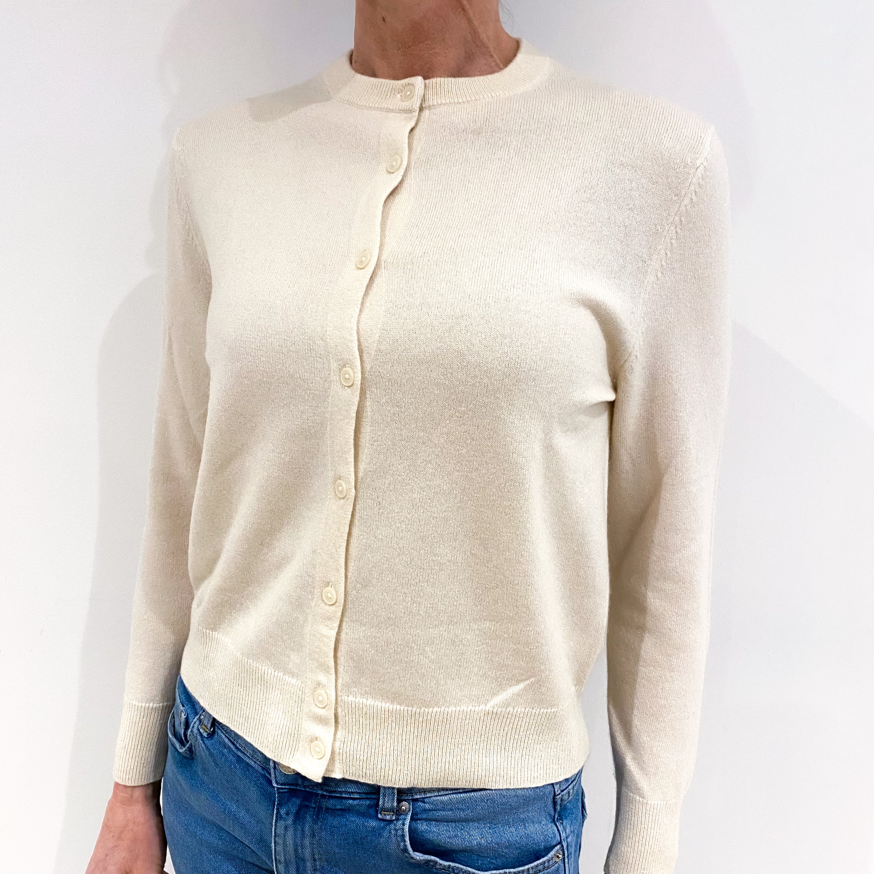 Vanilla Cream Cashmere Crew Neck Cardigan Small