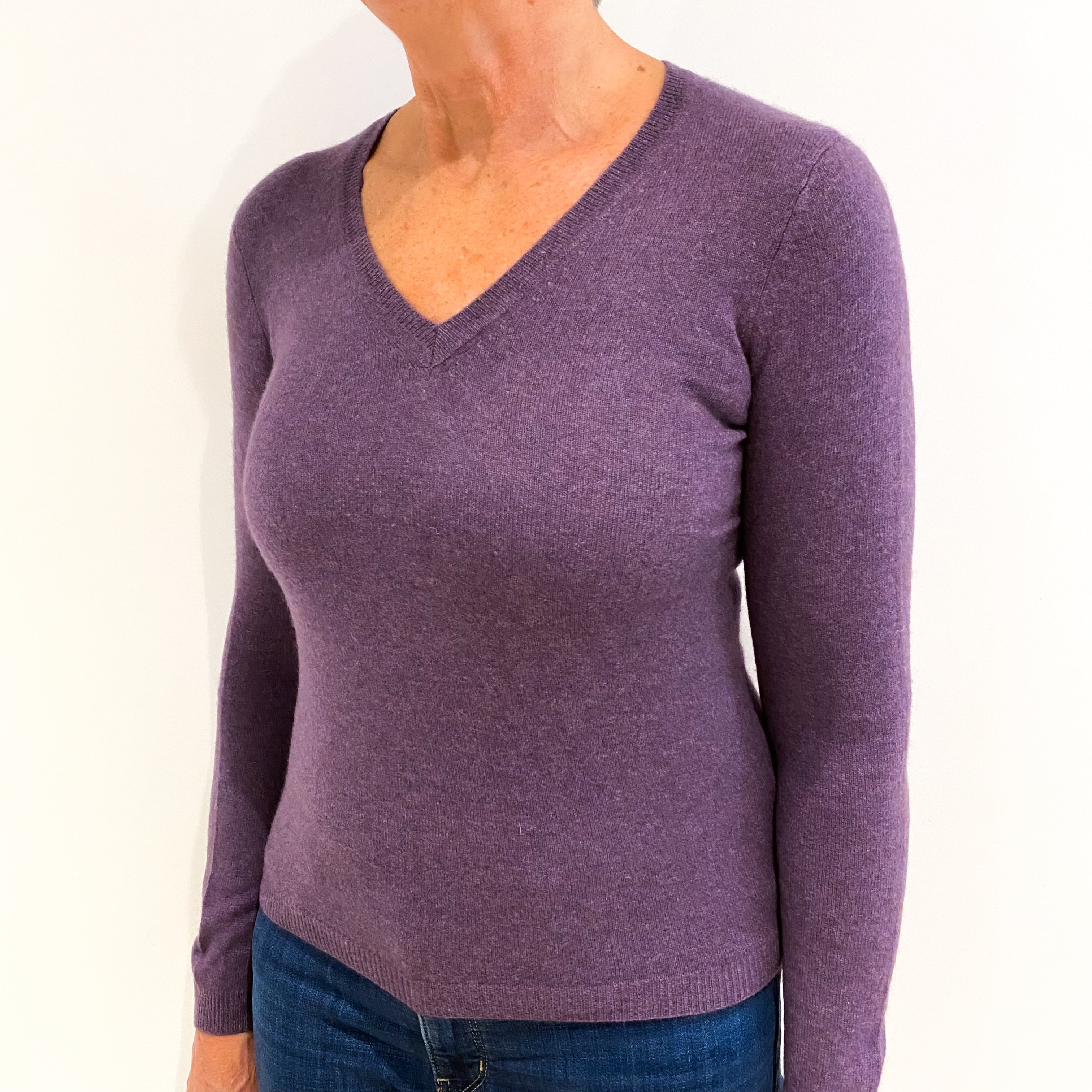 Blueberry Purple Cashmere V-Neck Jumper Medium