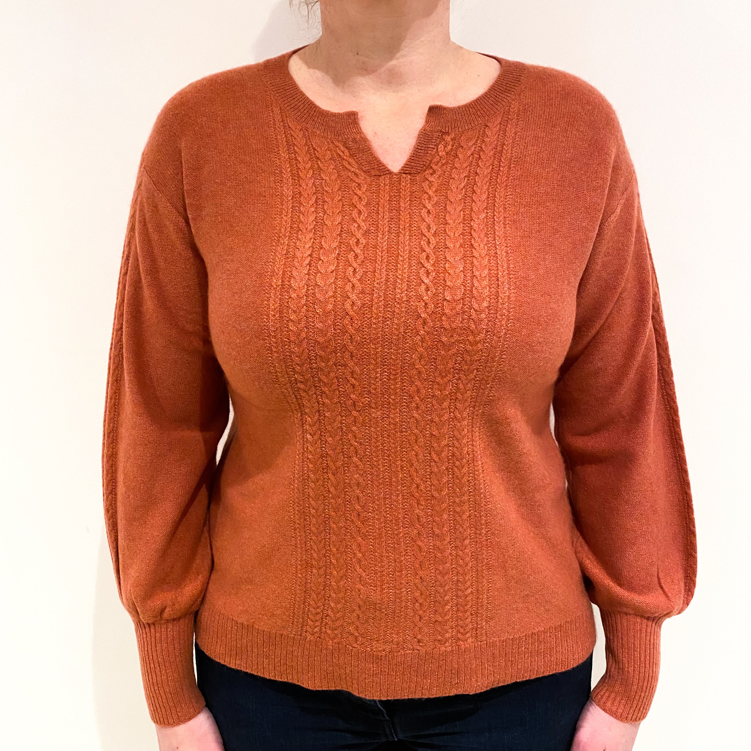 Salmon Pink Marl Cashmere Crew Neck Jumper Large