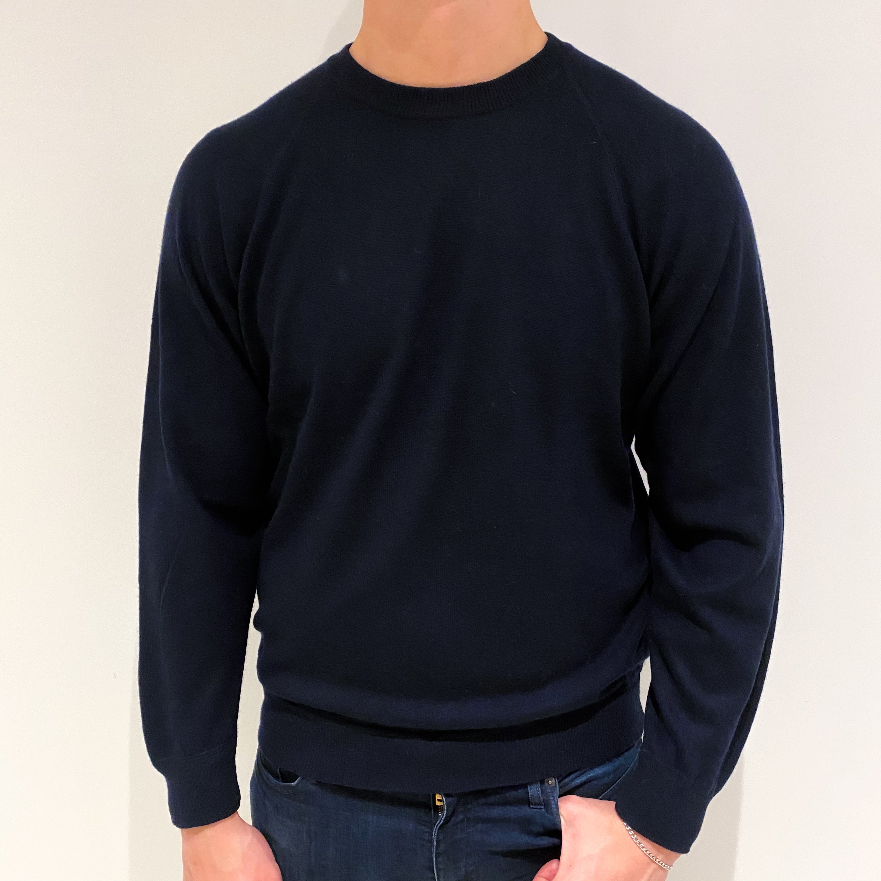 Men's Navy Cashmere Crew Neck Jumper XL