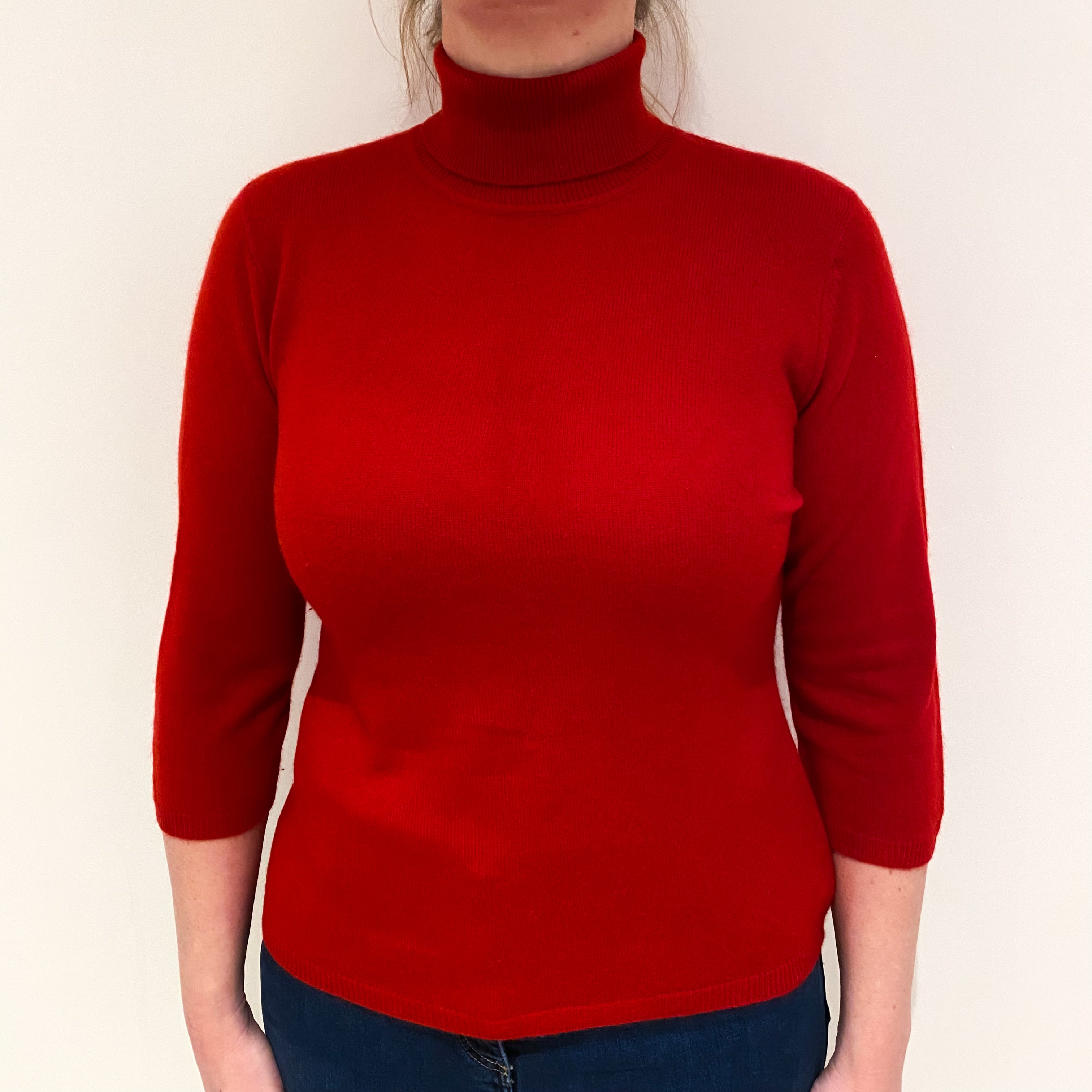 Post Box Red Cashmere Polo Neck Jumper Large