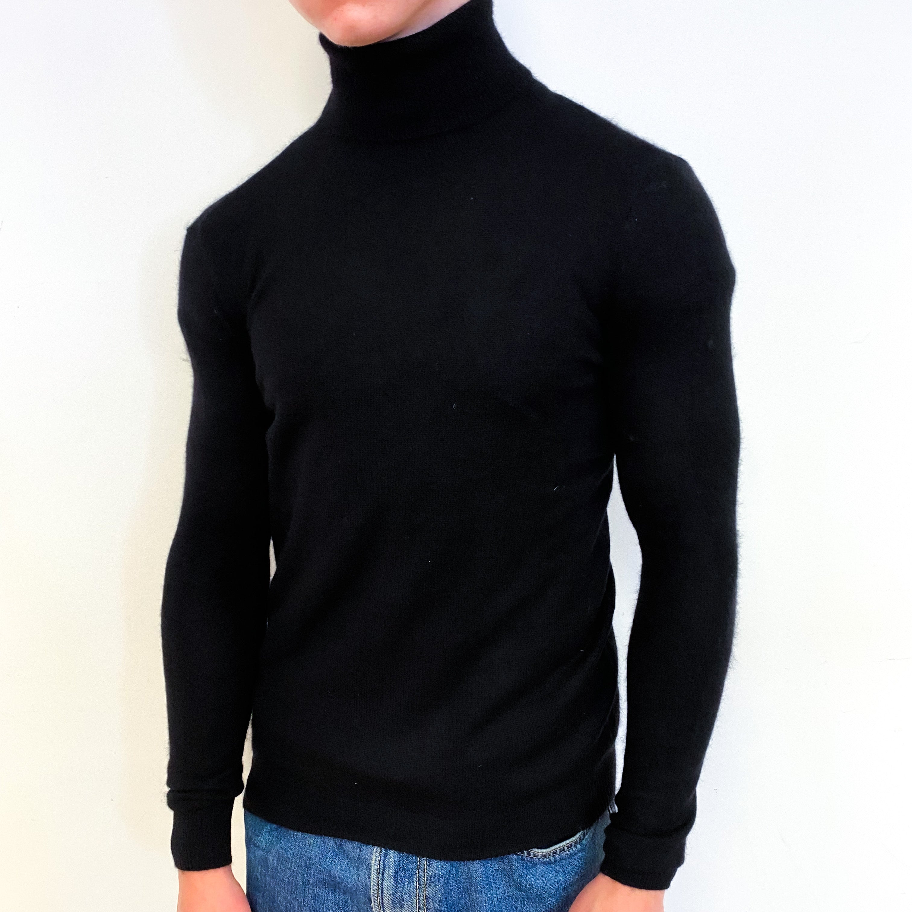 Men's Black Cashmere Polo Neck Jumper Small