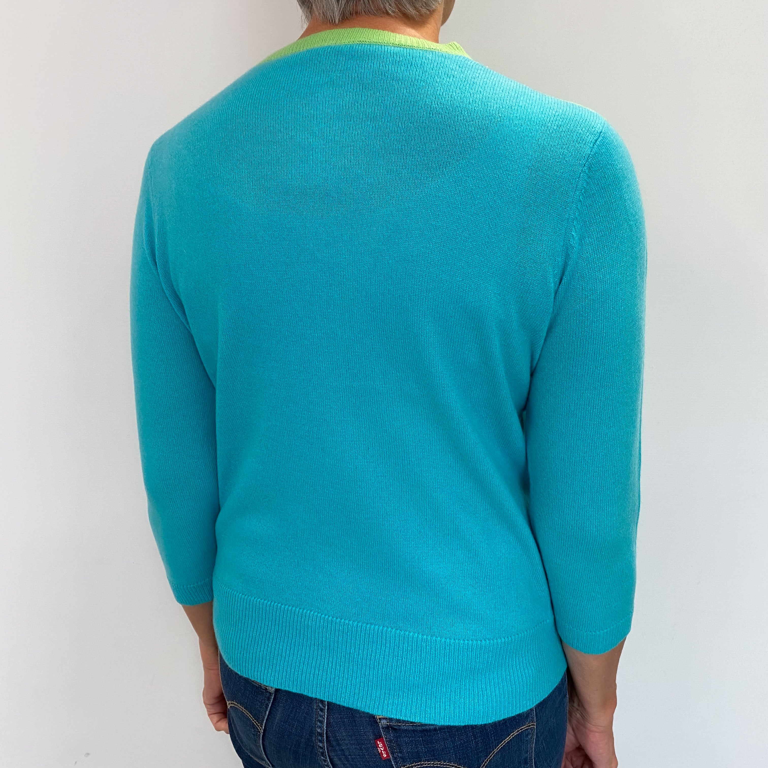 Spring Green Colour Block Cashmere Crew Neck Cardigan Medium