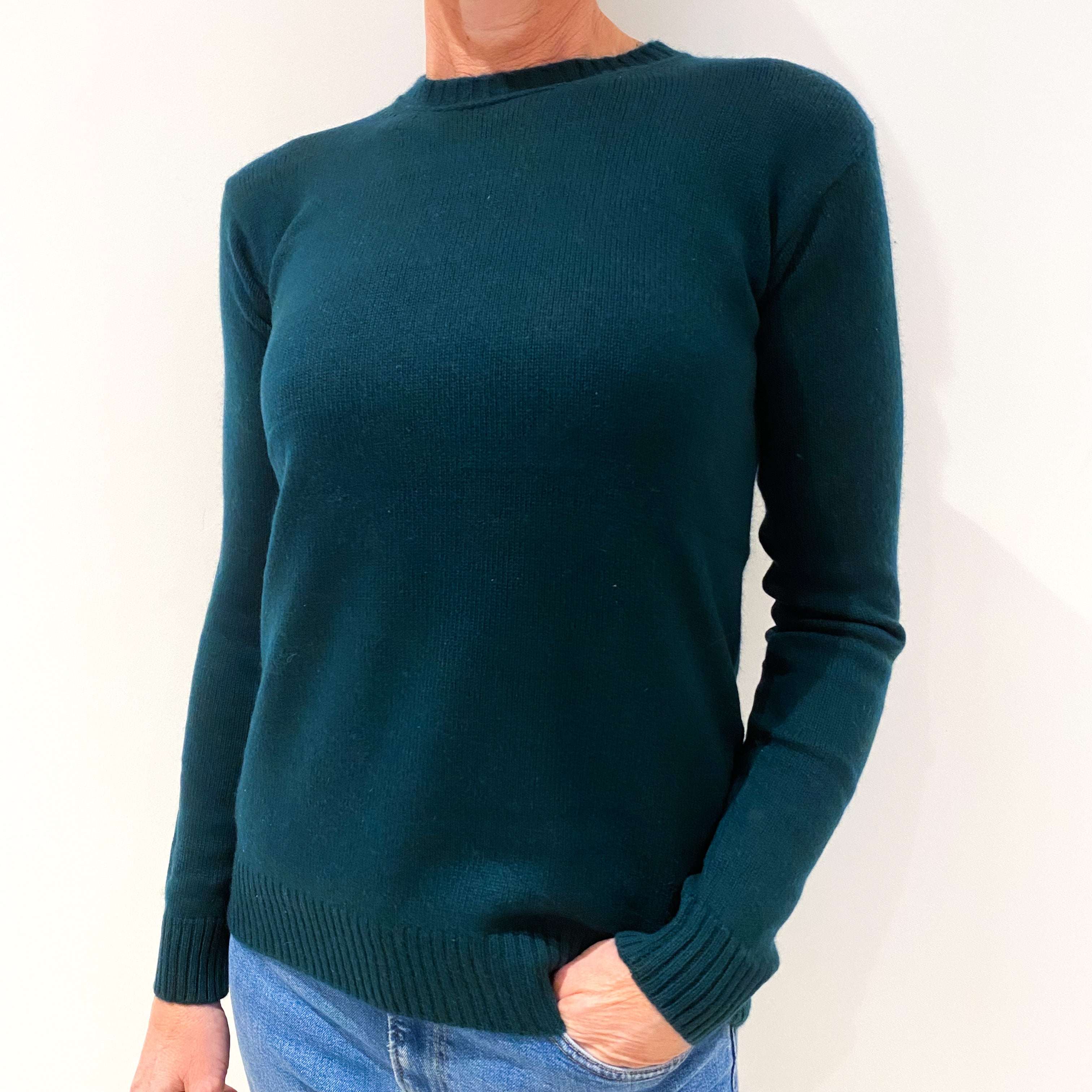 Bottle Green Cashmere Crew Neck Jumper Small
