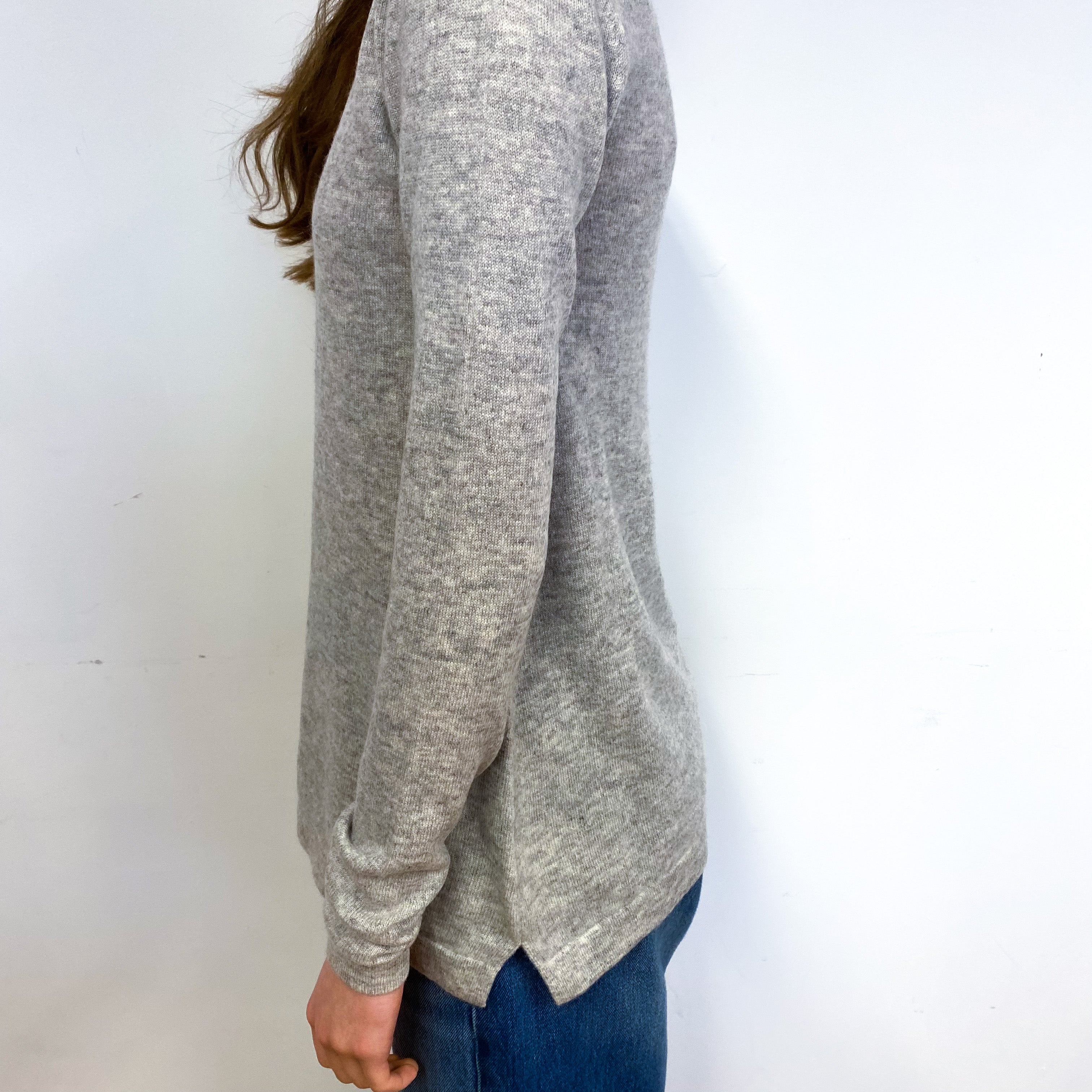 Smoke Grey Cashmere V-Neck Tunic Jumper Extra Small