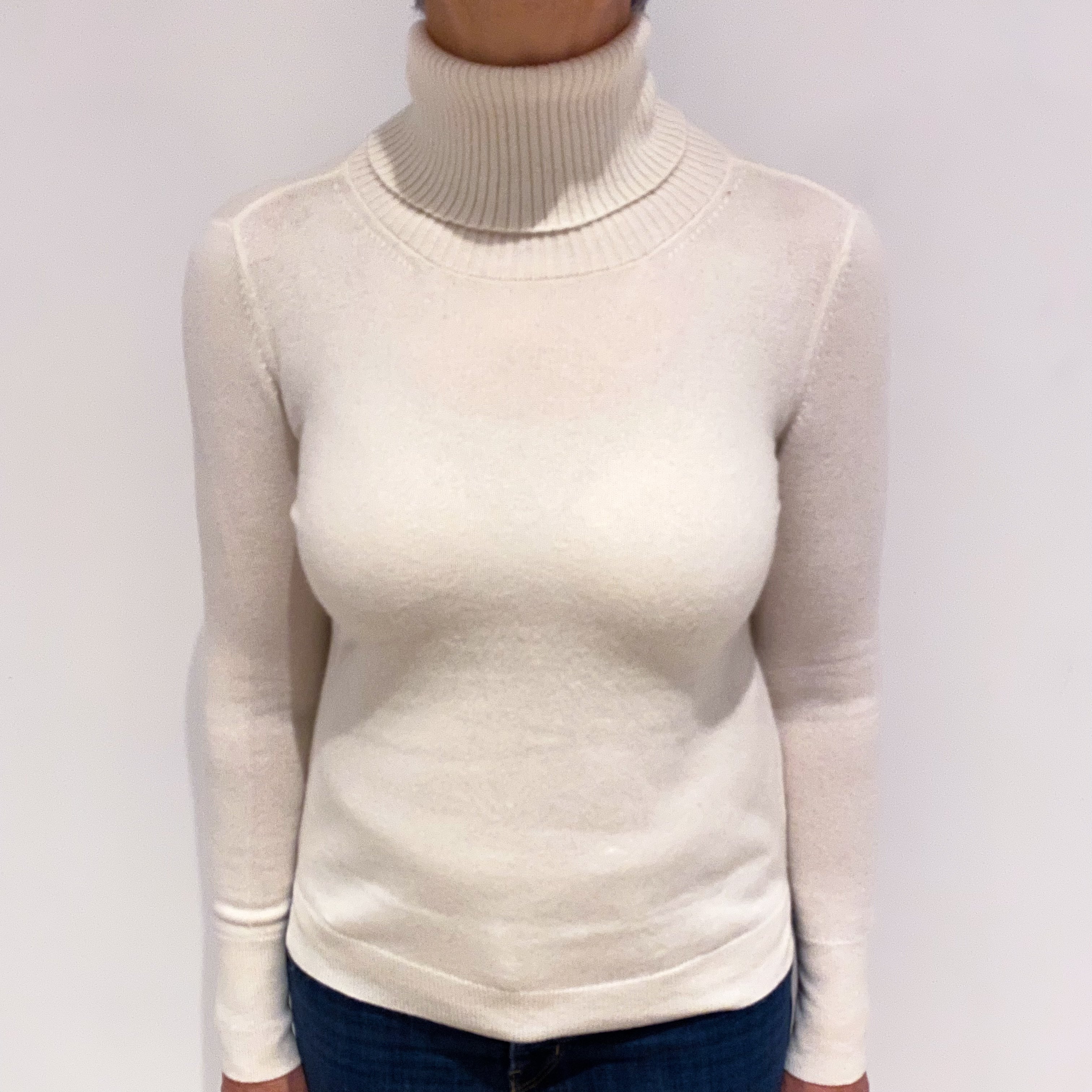 Vanilla Cream Cashmere Polo Neck Jumper Medium