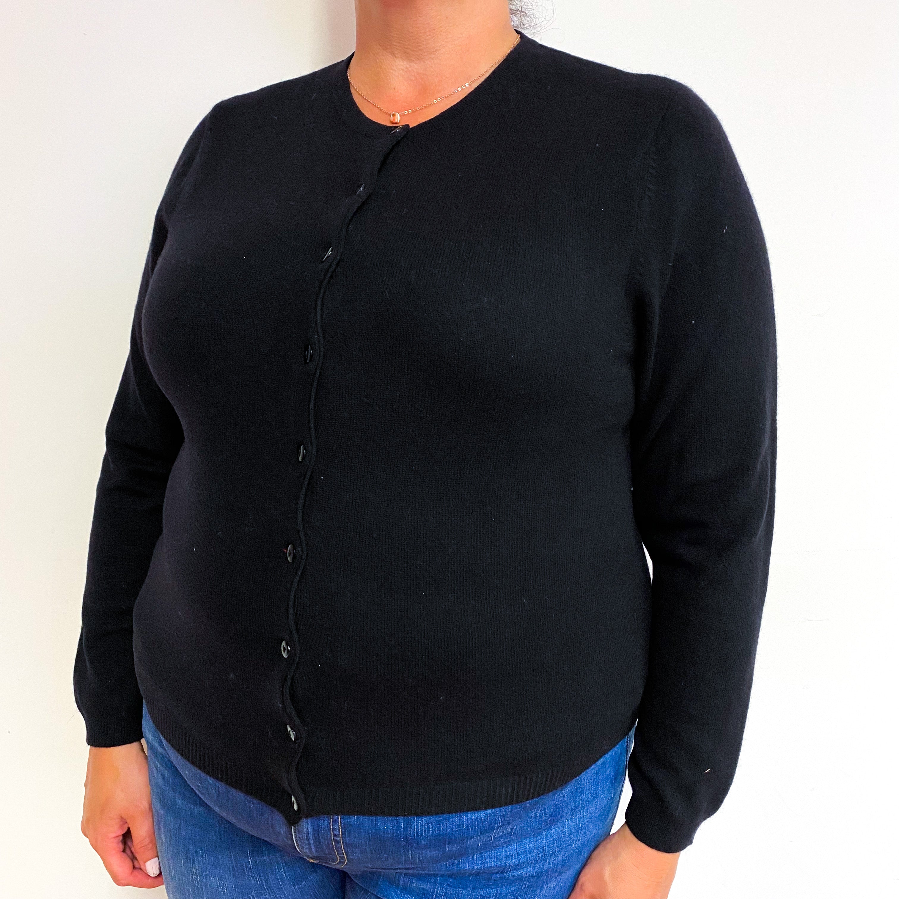 Black Cashmere Crew Neck Cardigan Extra Large