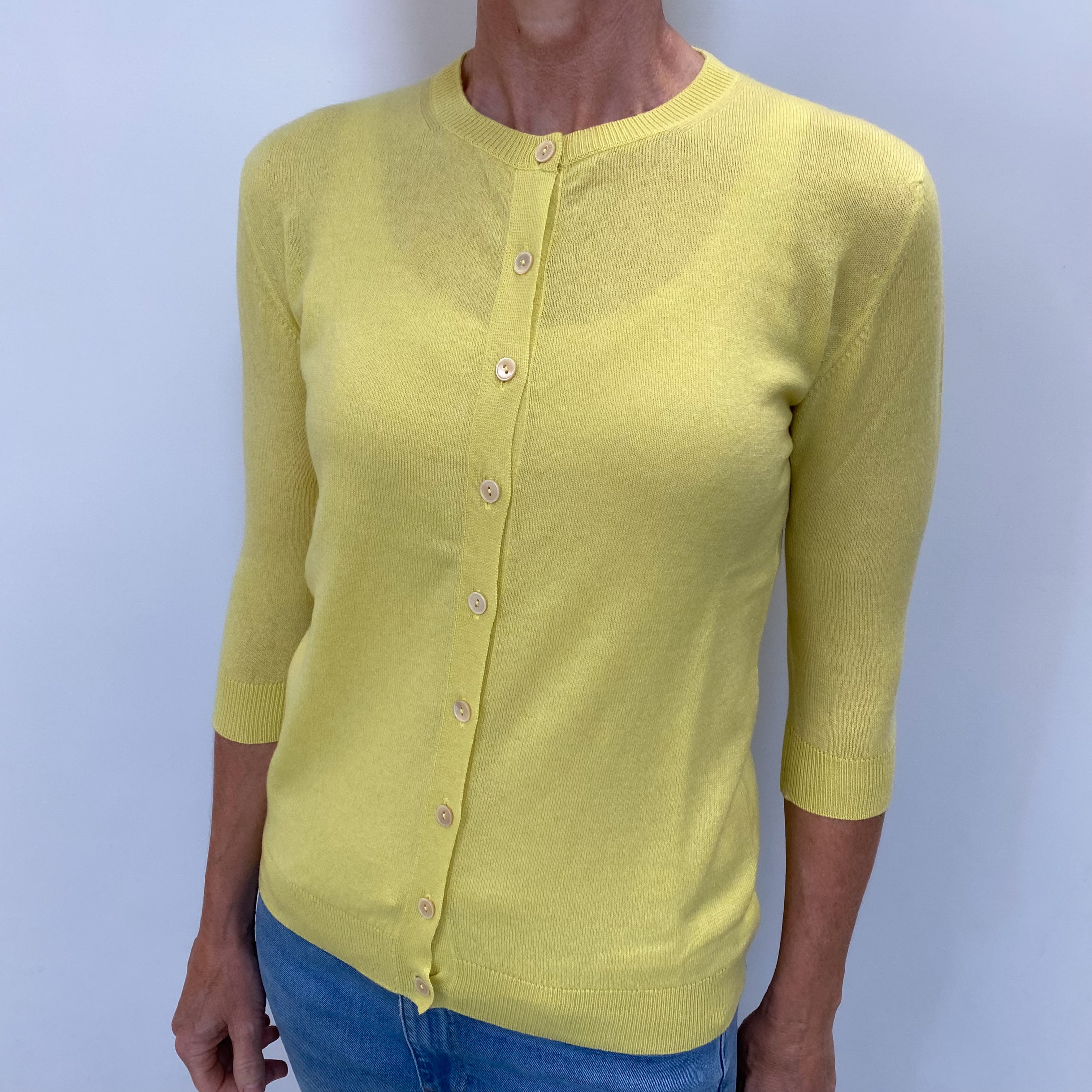 New Scottish Canary Yellow Cashmere Crew Cardigan Small
