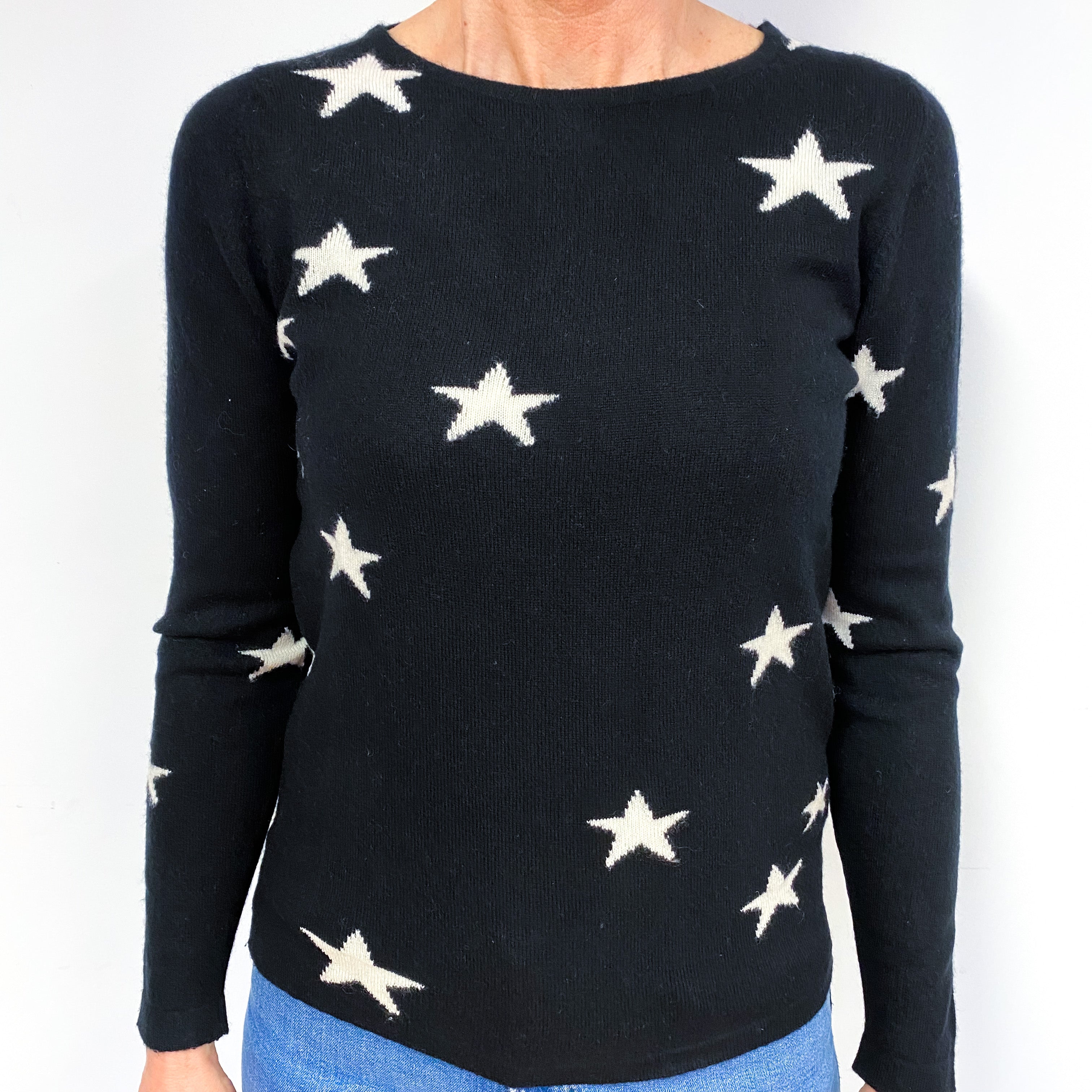 Black And White Cashmere Crew Neck Jumper Medium