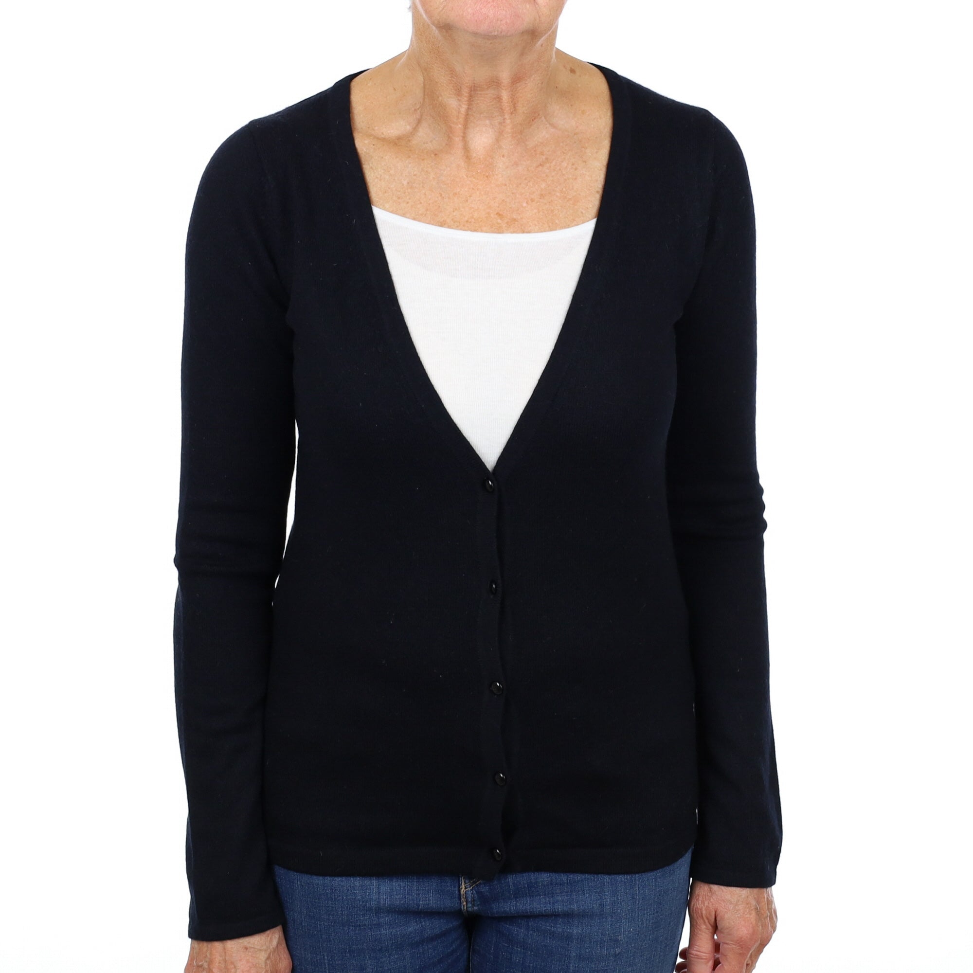 Black Cashmere V Neck Cardigan Medium