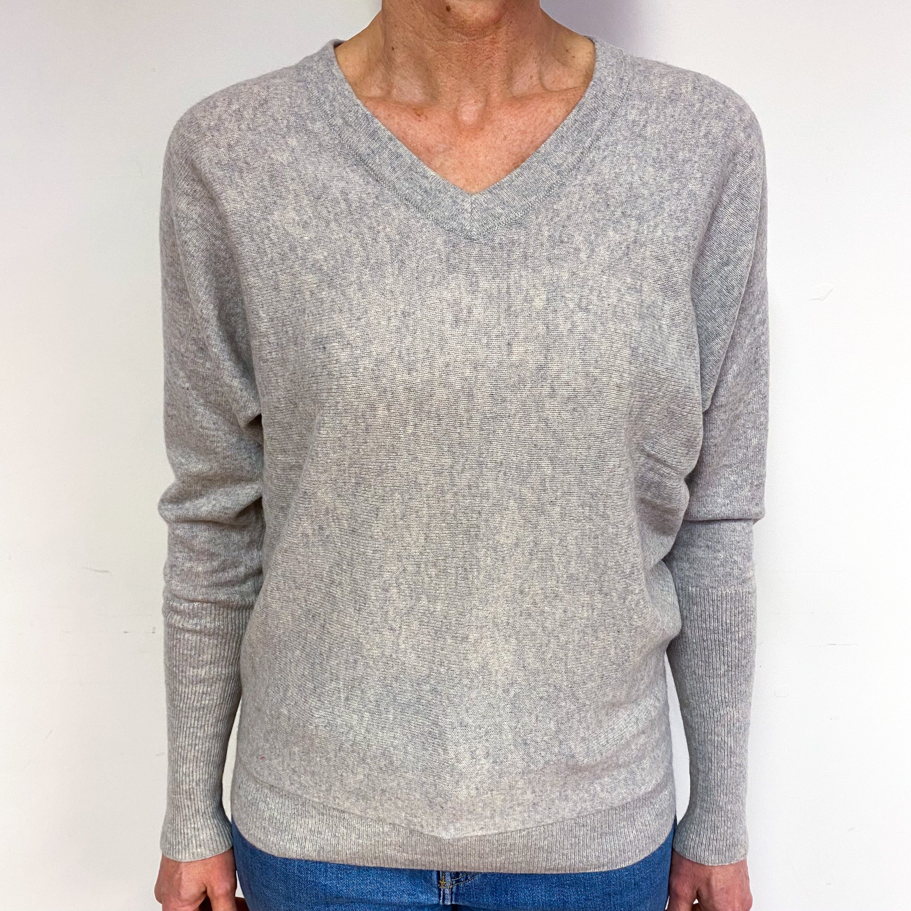 Mist Grey Cashmere V-Neck Jumper Medium