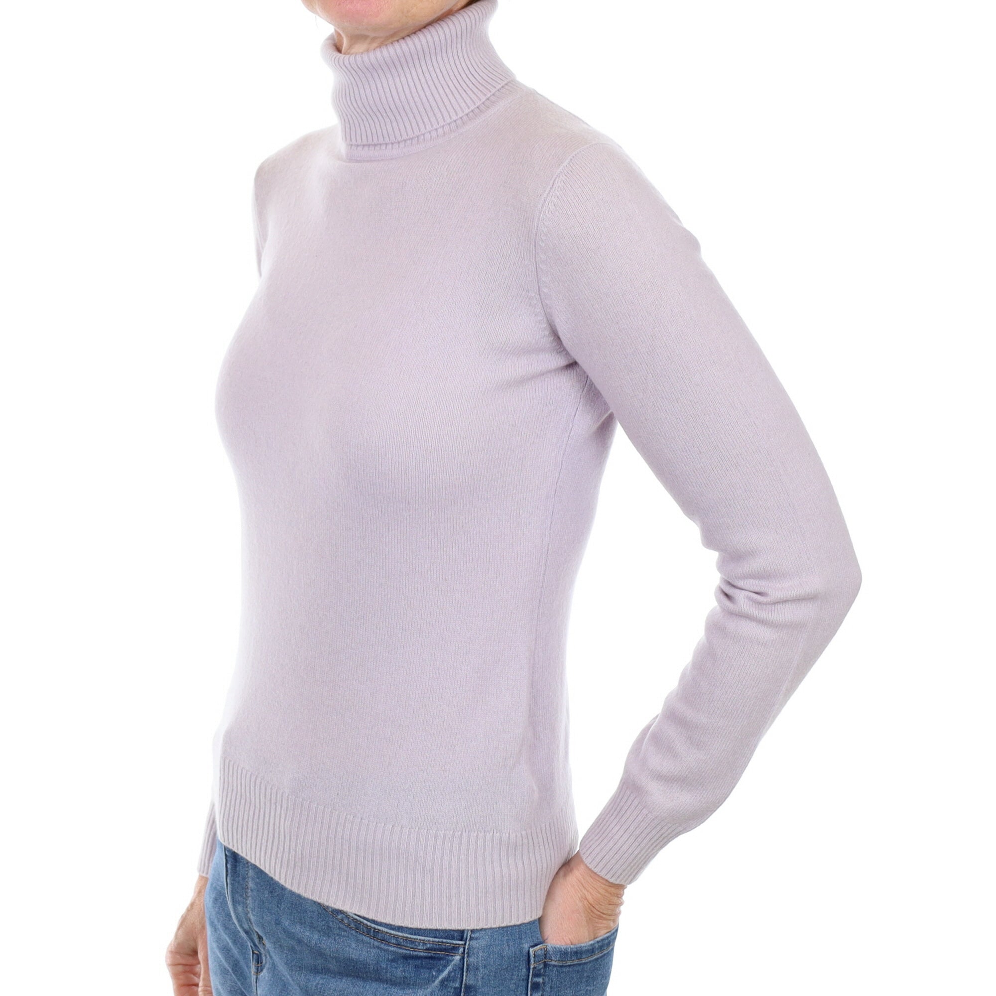 Thistle Purple Cashmere Polo Neck Jumper Small
