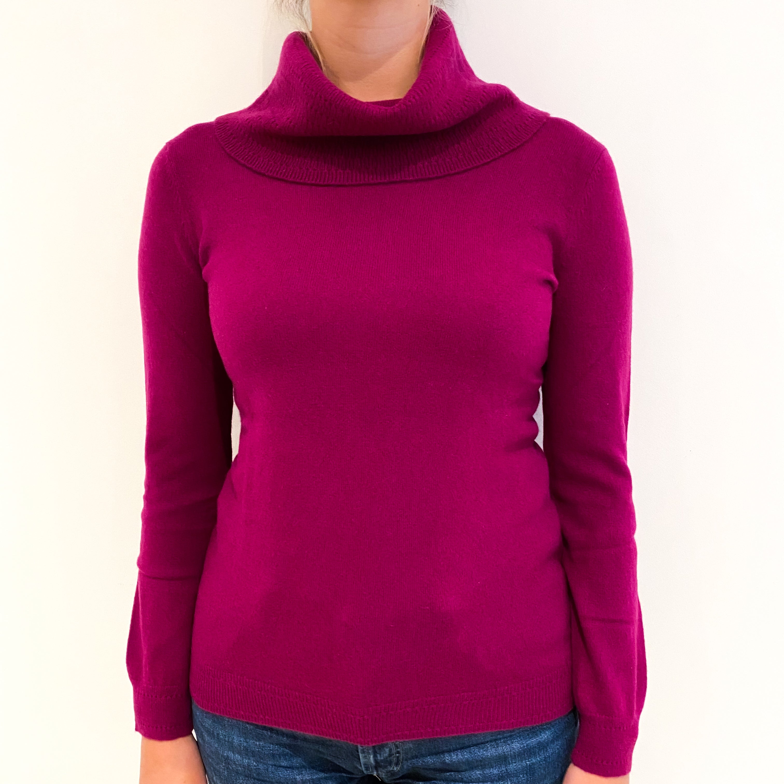 Plum Purple Cashmere Cowl Neck Jumper Small
