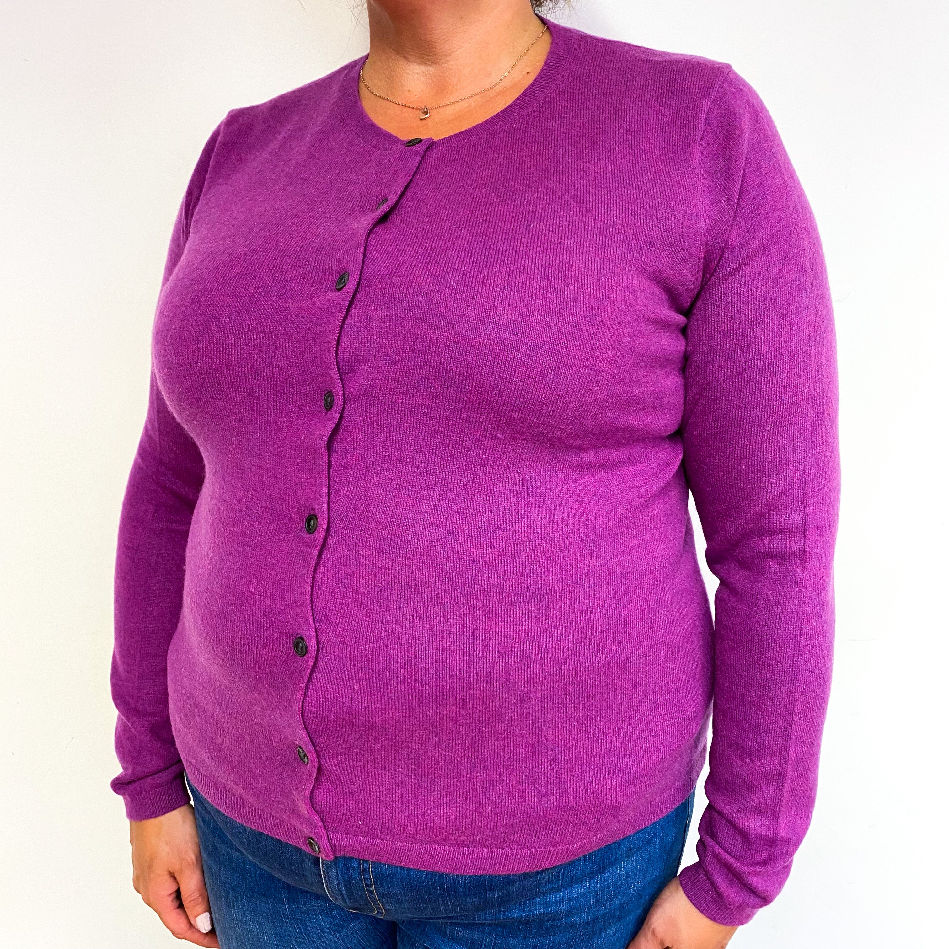 Magenta Purple Cashmere Crew Neck Cardigan Extra Large