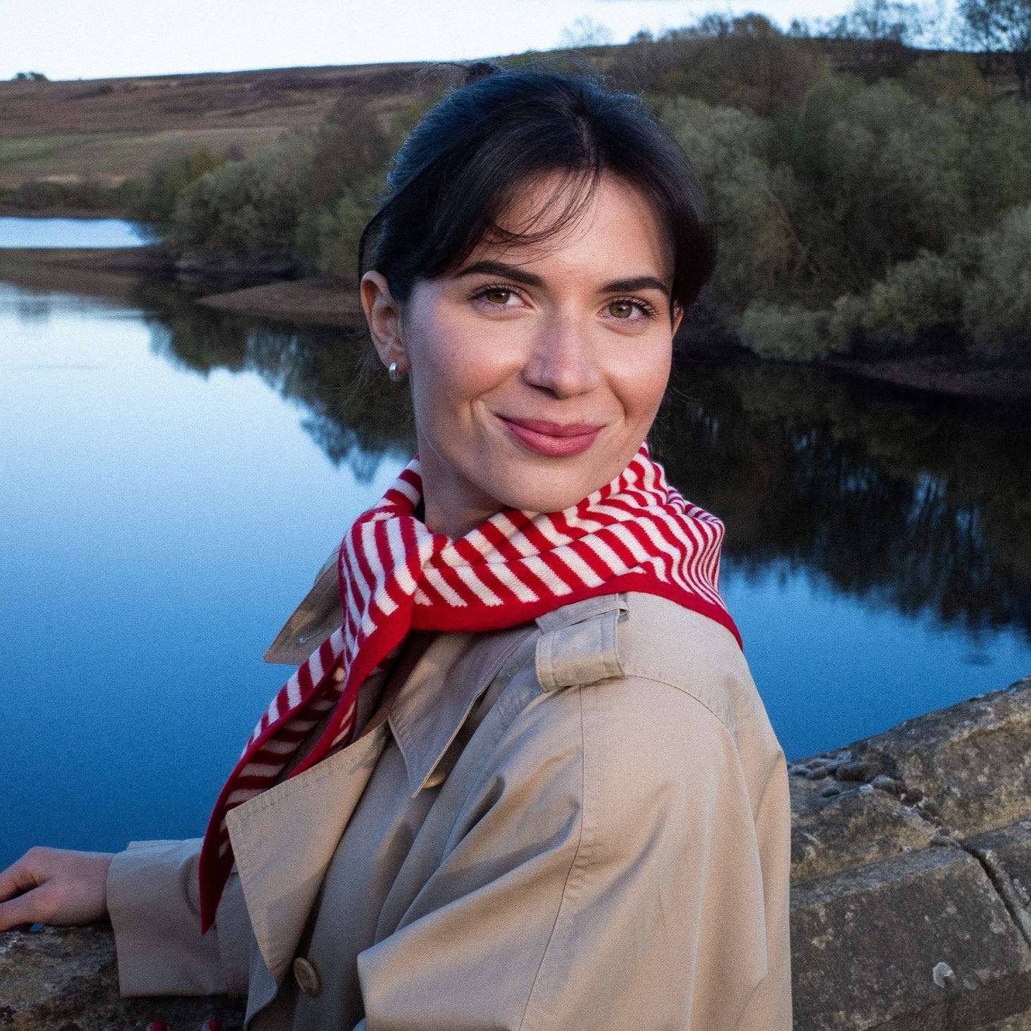 Brand New Postbox Red Striped Recycled Cashmere Triangle Scarf