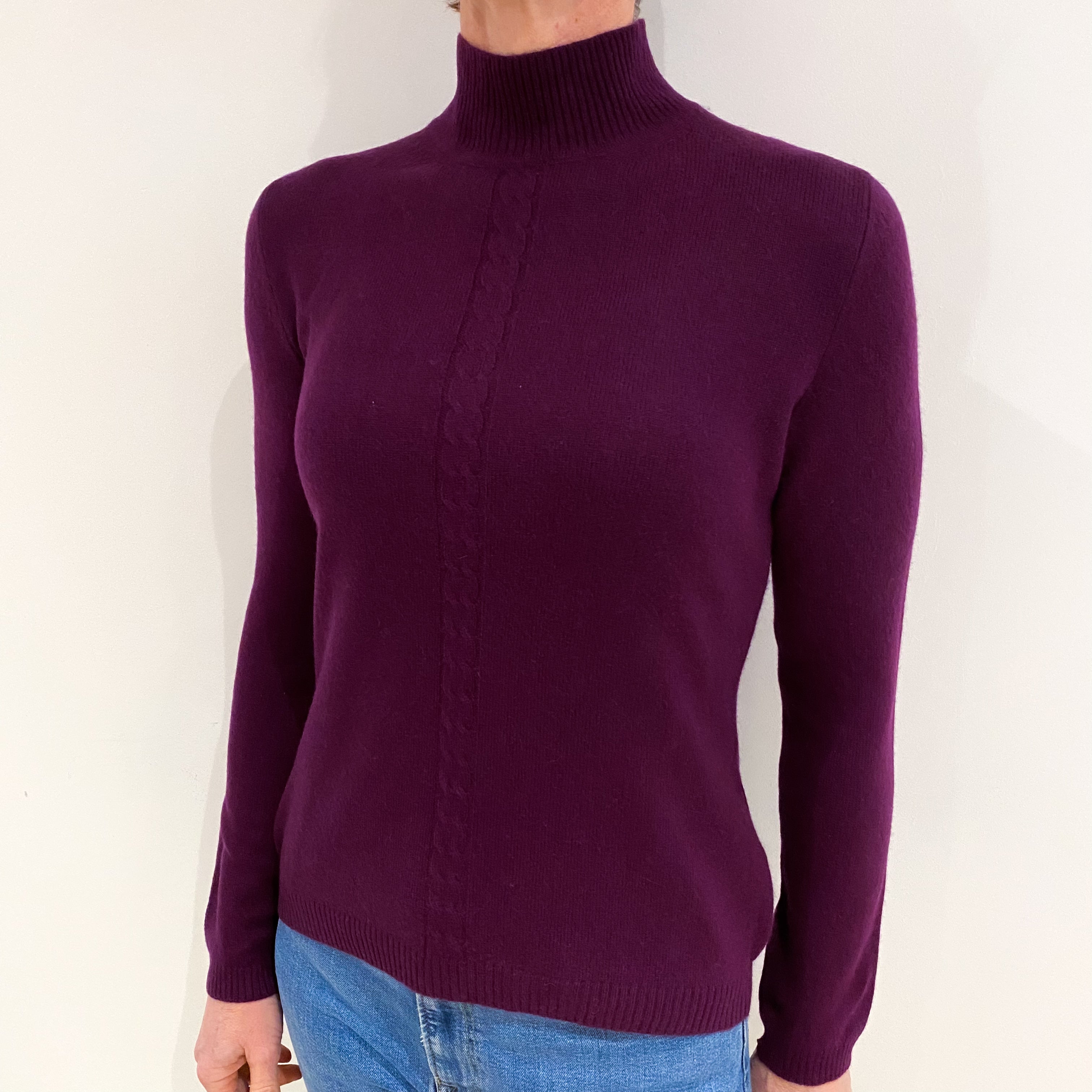 Plum Purple Cashmere Turtle Neck Jumper Small