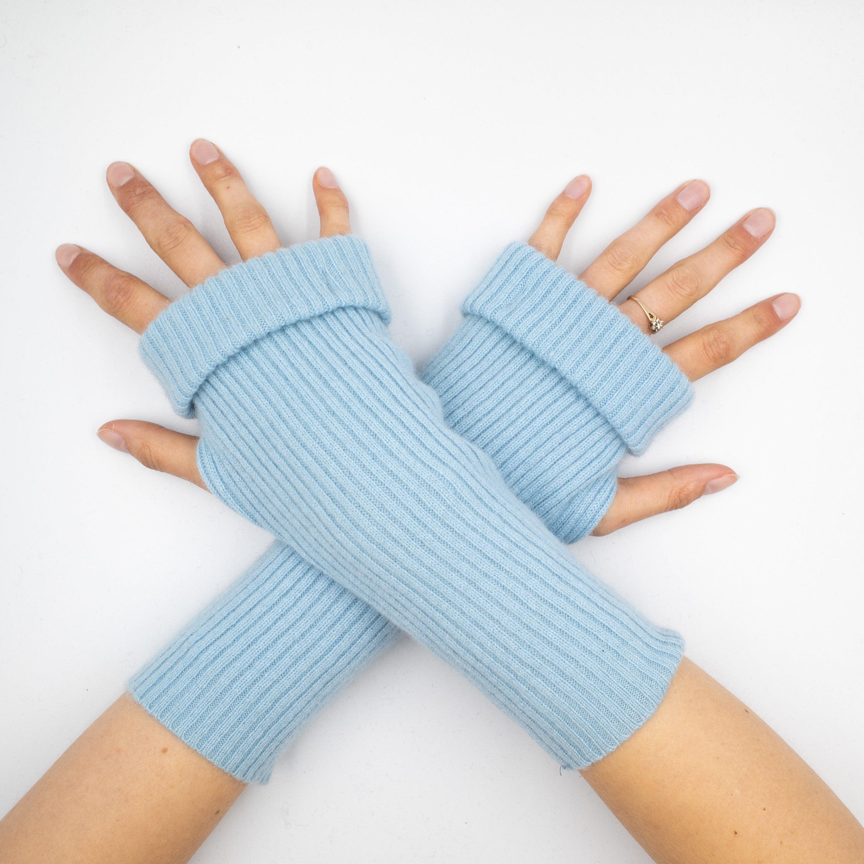 Opal Blue Rib Fingerless Gloves