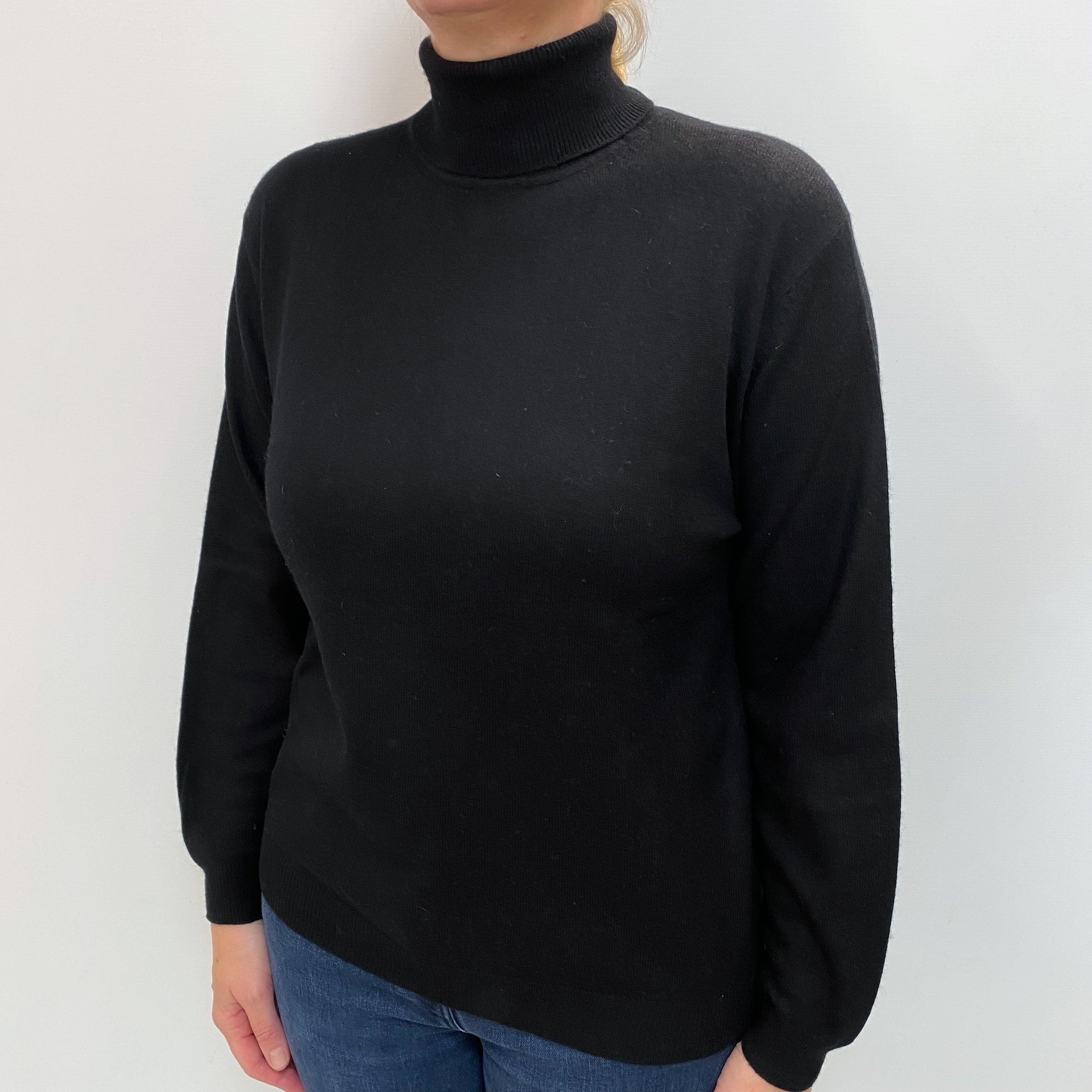 Black Cashmere Polo Neck Jumper Large