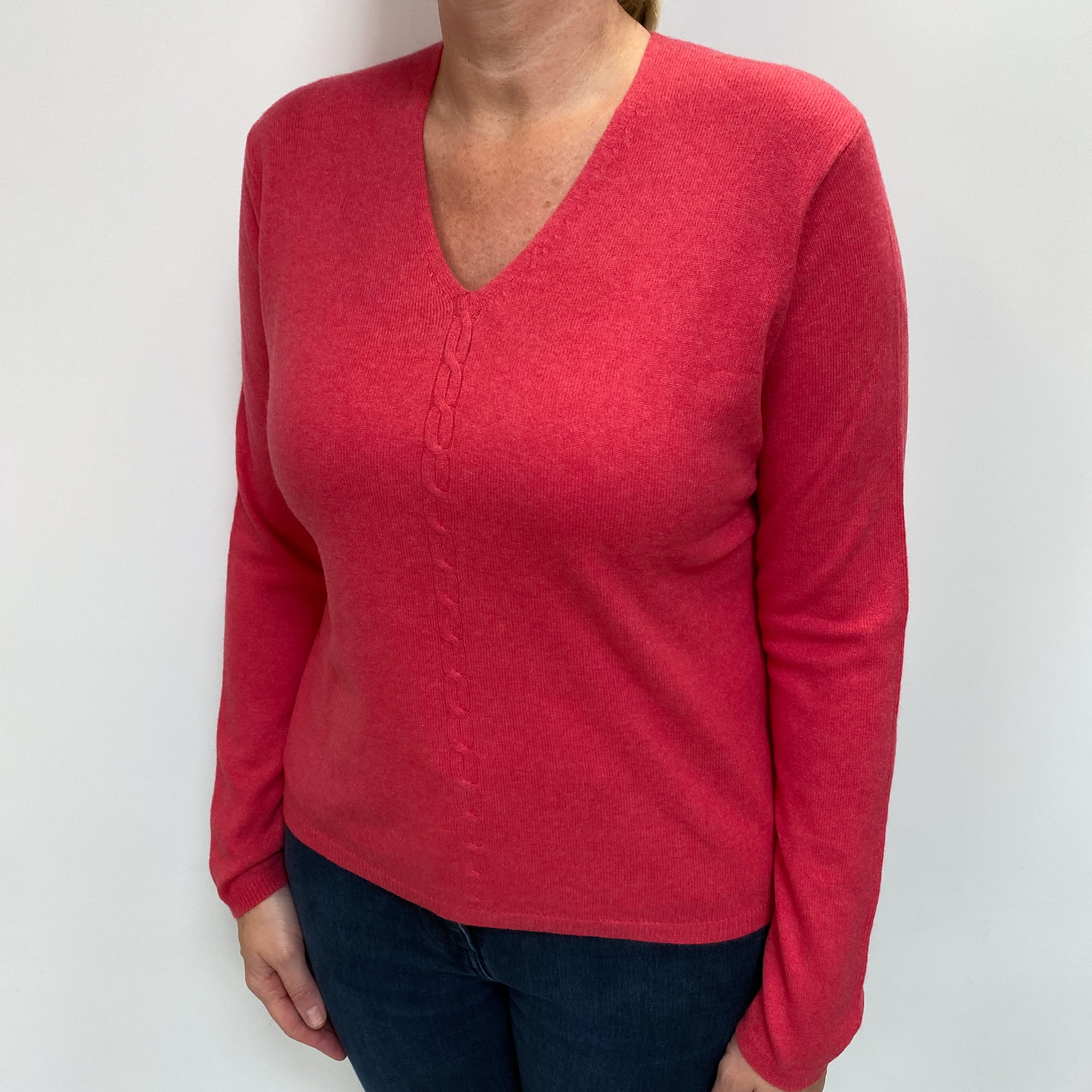 Cranberry Pink Cashmere V Neck Jumper Large