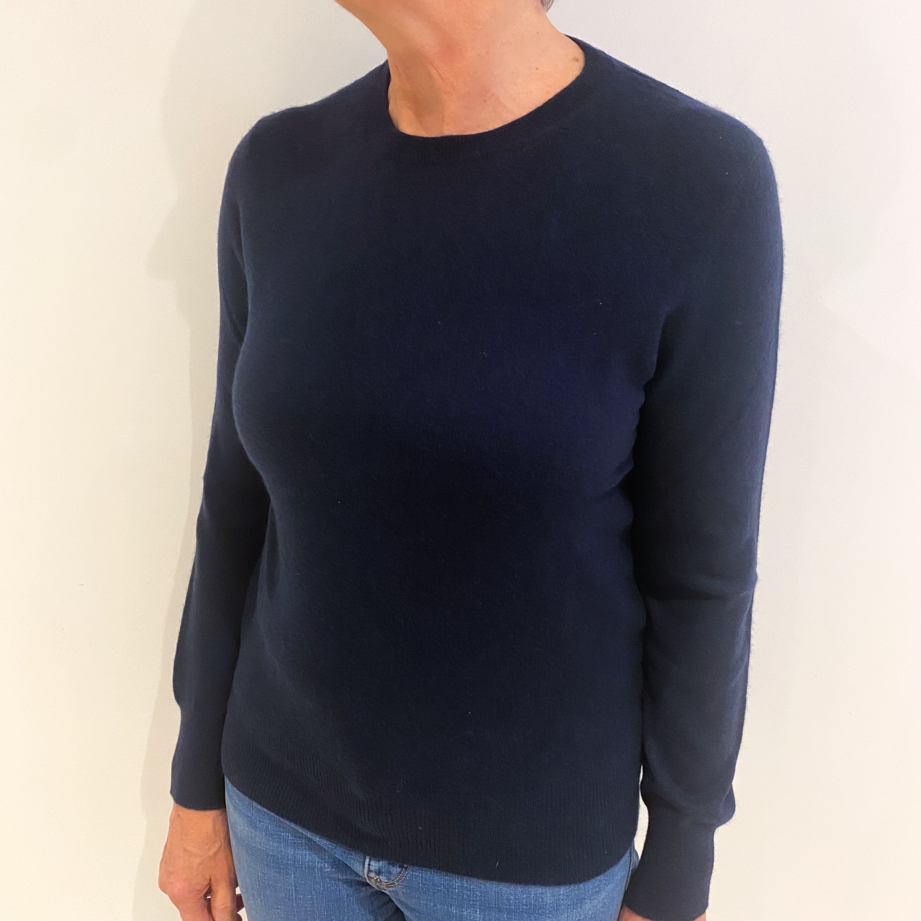 Dark Navy Blue Cashmere Crew Neck Jumper Medium