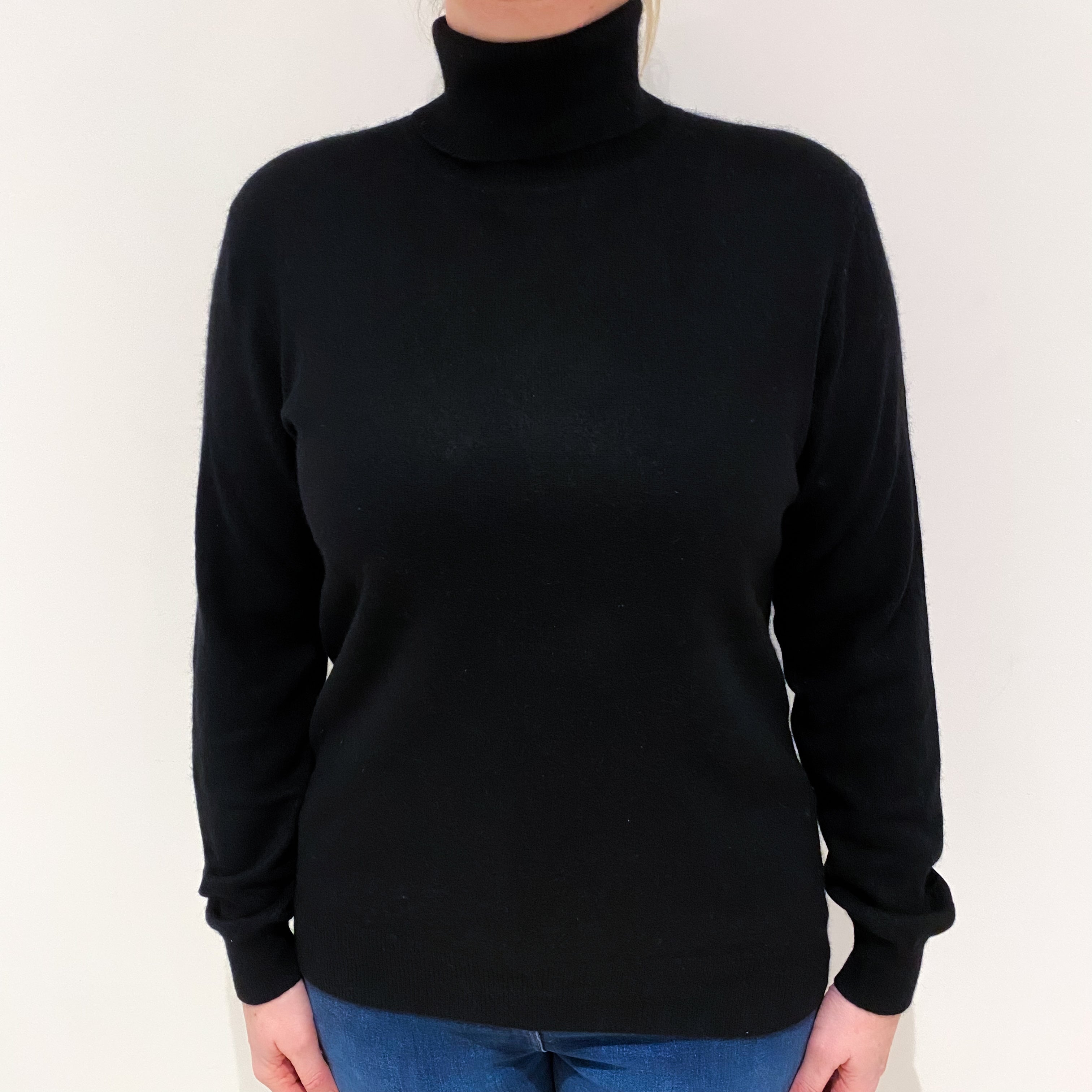 Black Cashmere Polo Neck Jumper Large