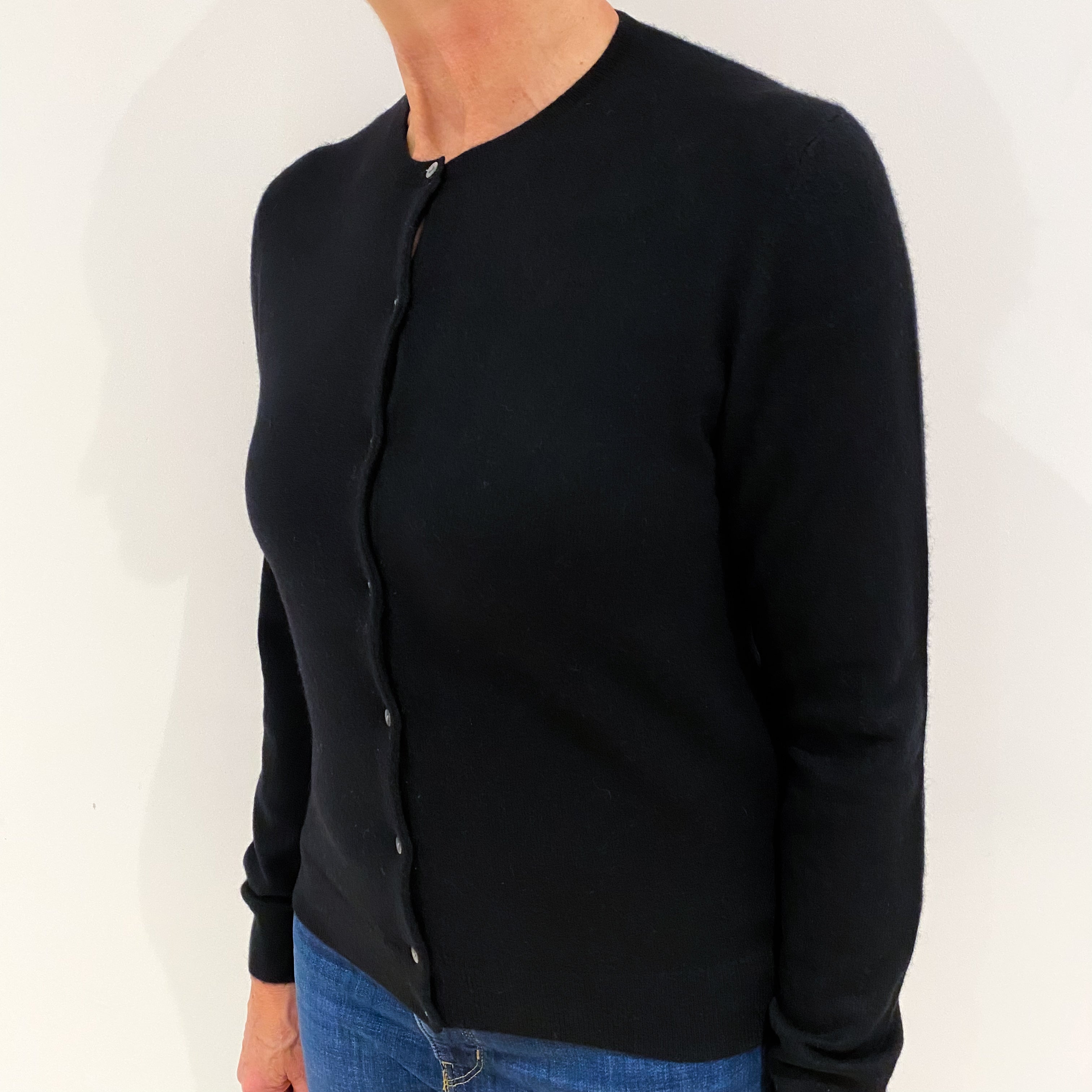 Black Cashmere Crew Cardigan Medium