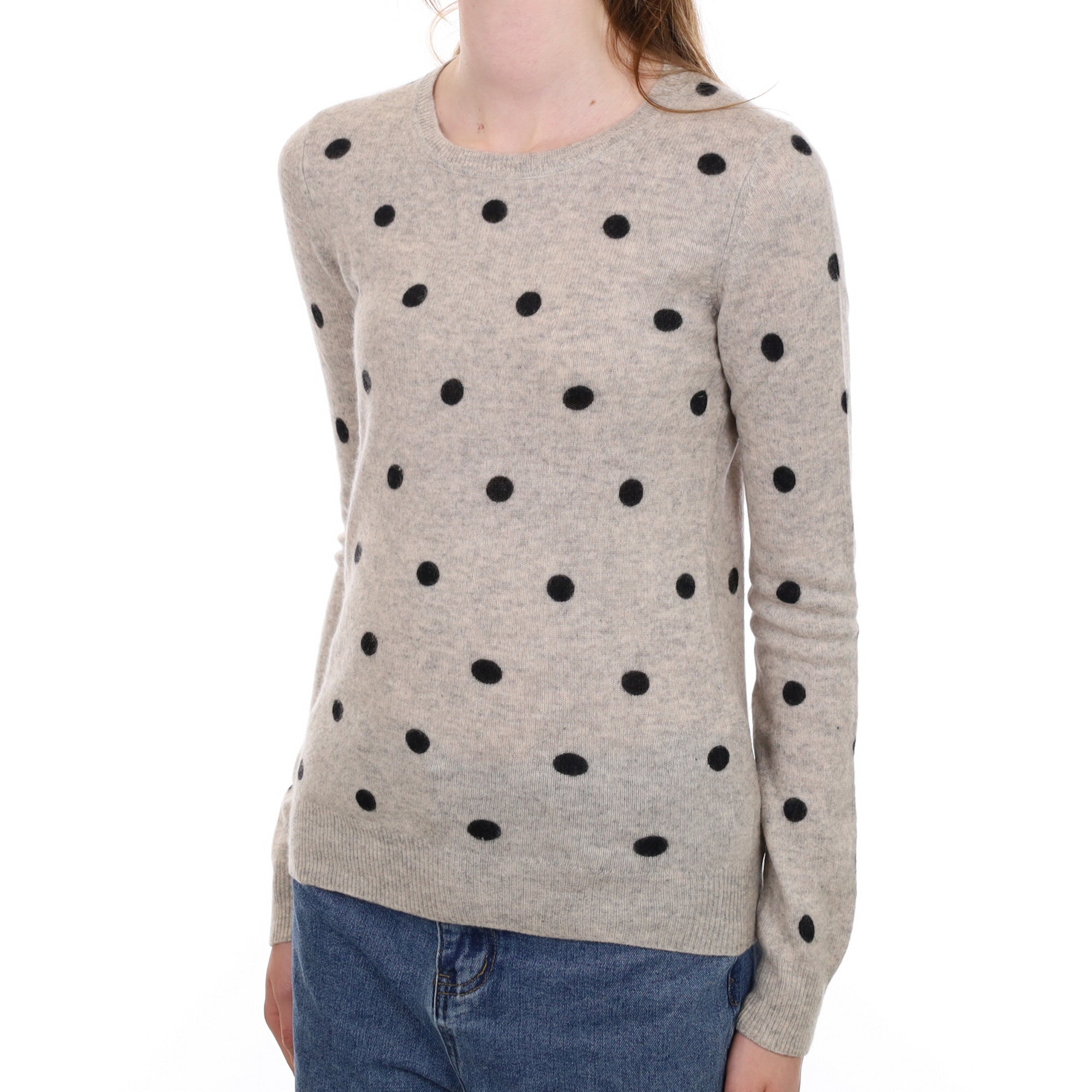 Grey Spotty Cashmere Crew Neck Jumper Extra Small
