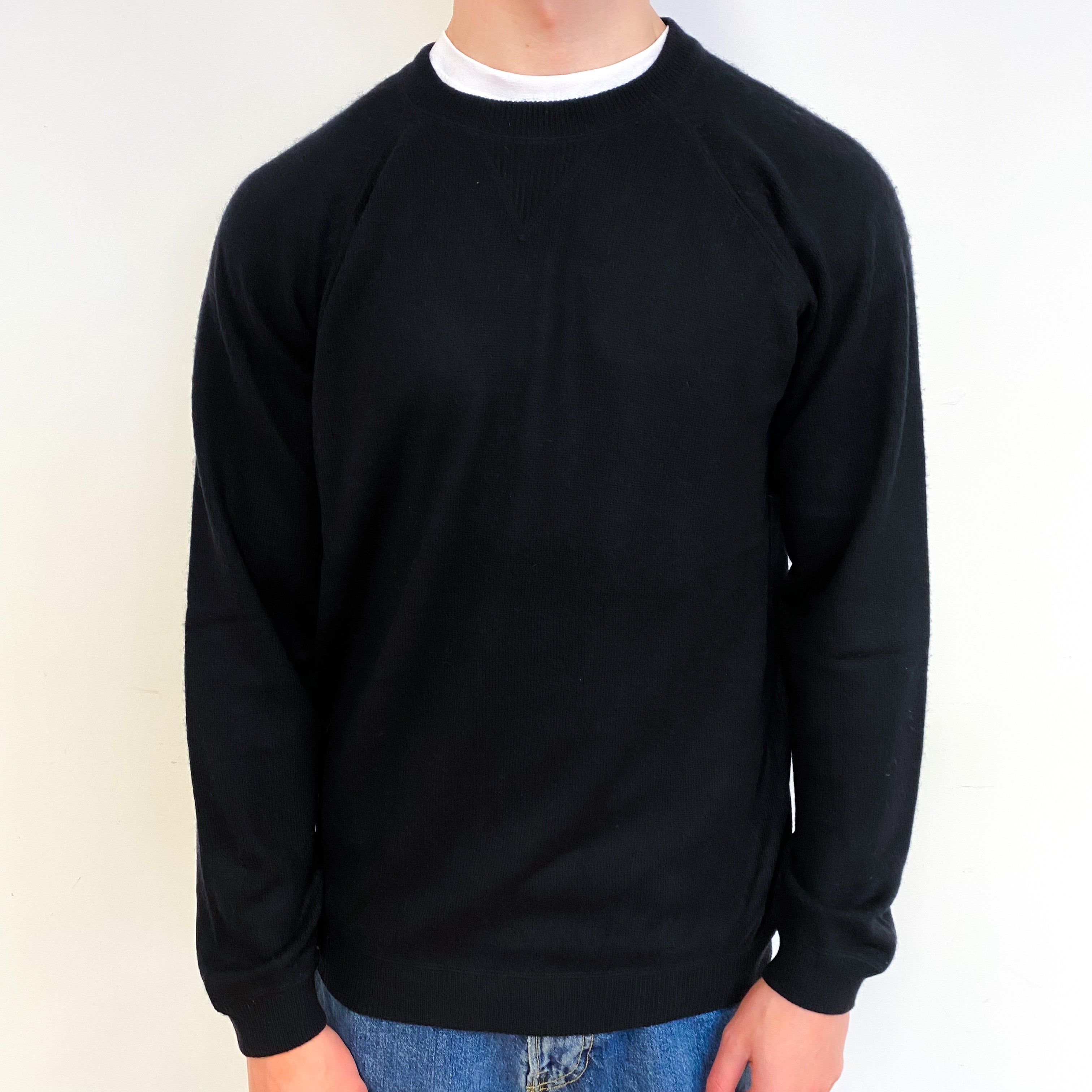 Men's Black Sweatshirt Style Cashmere Crew Neck Jumper Small