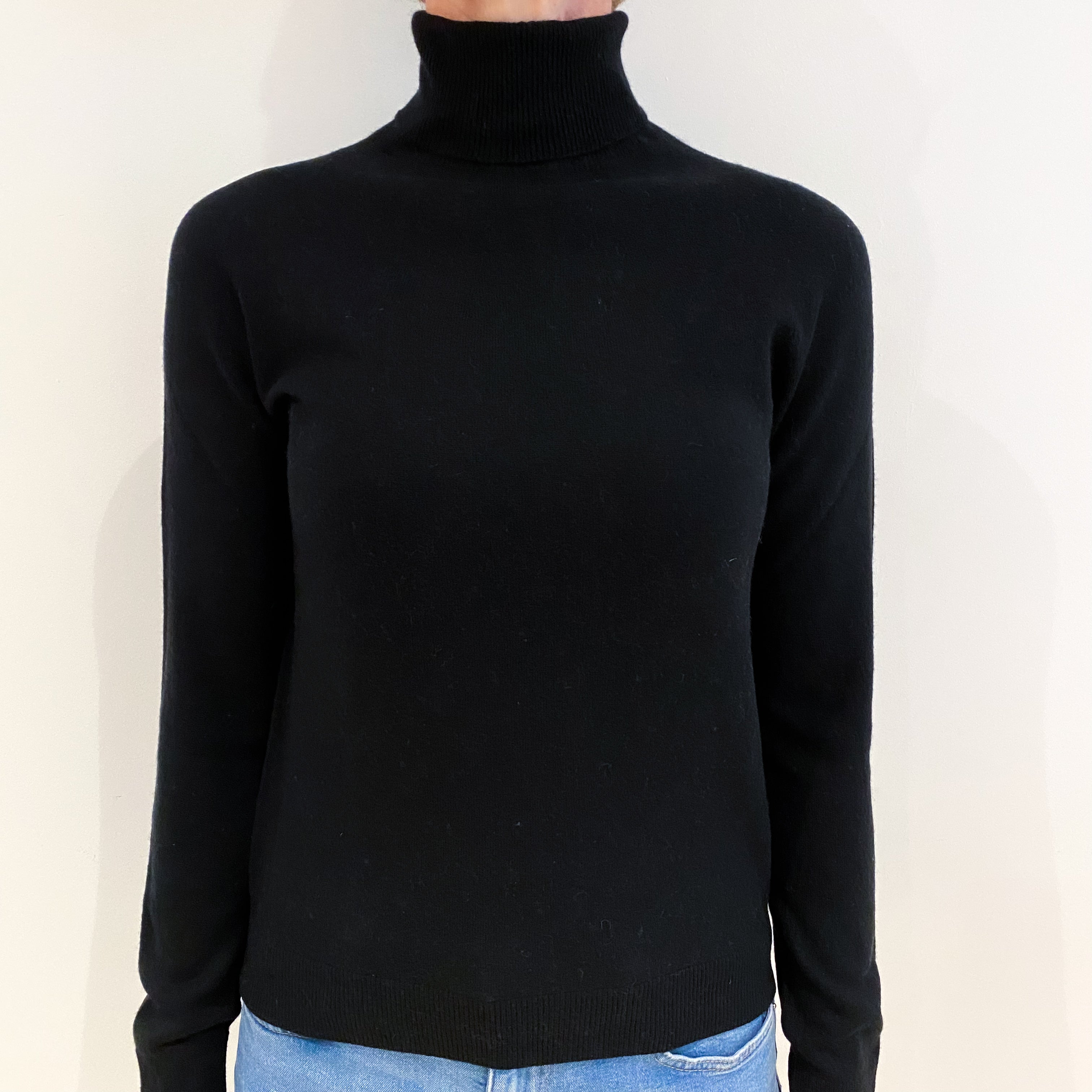Black Cashmere Polo Neck Jumper Small