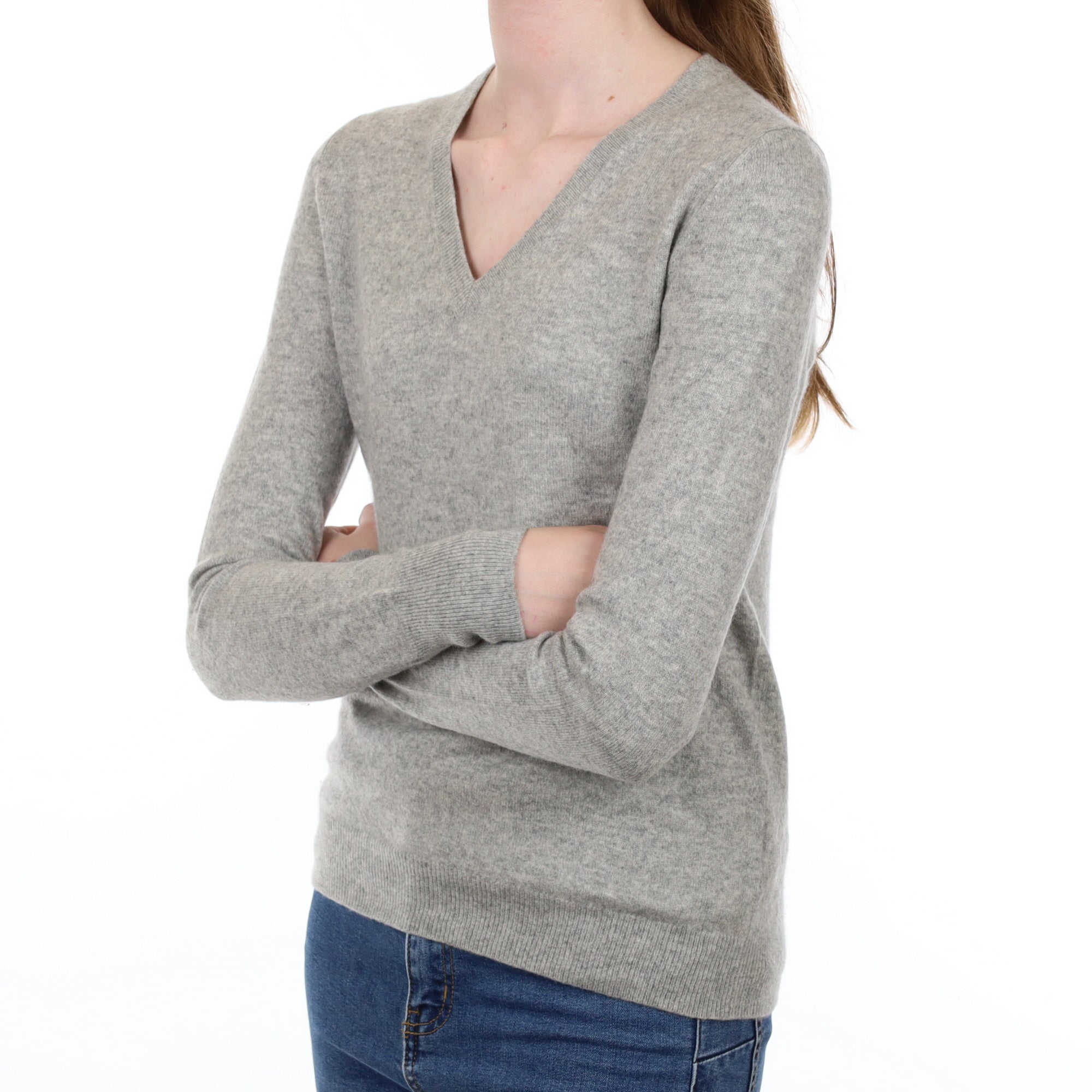 Smoke Grey Cashmere V Neck Jumper Extra Small