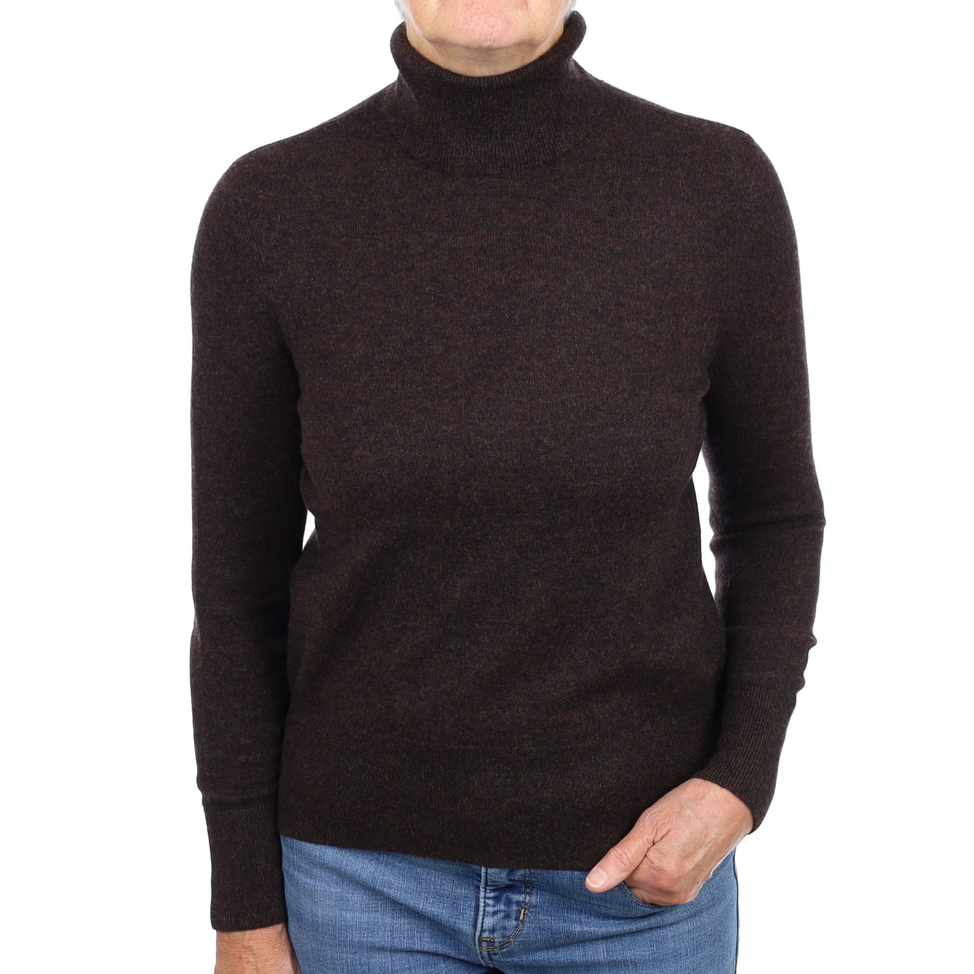 Pepper Corn Brown Cashmere Polo Neck Jumper Medium