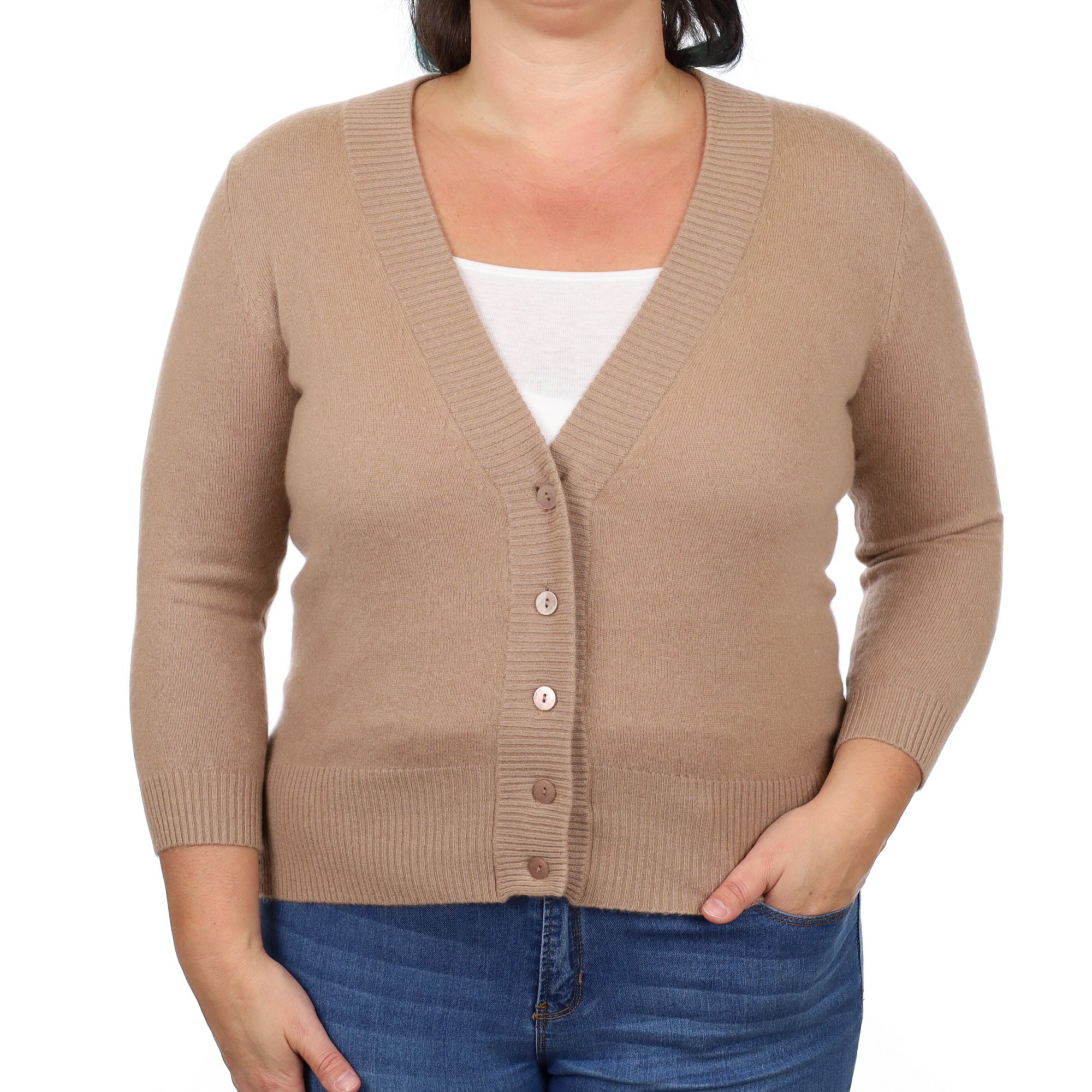 Camel Brown Cashmere V Neck Cardigan Large