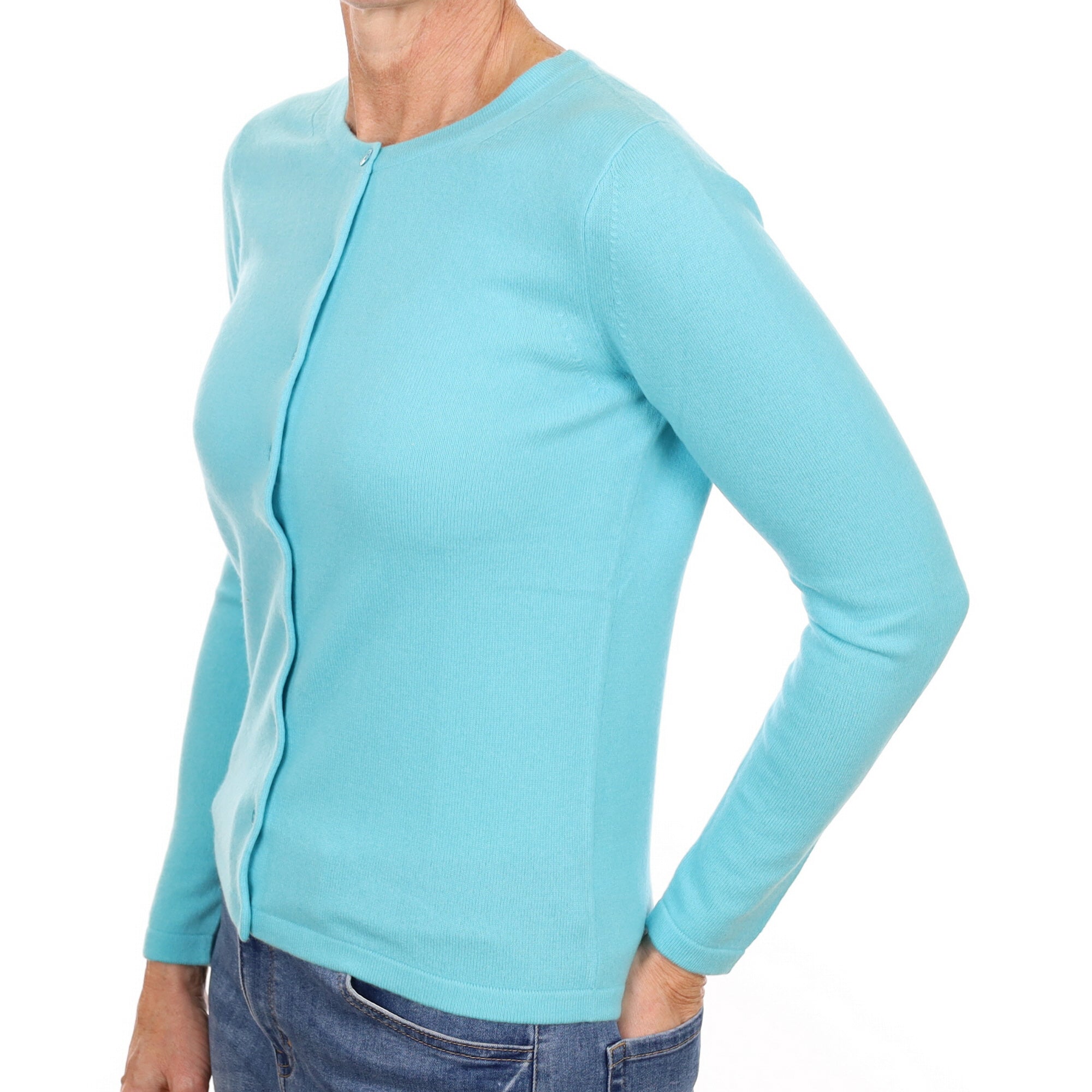 New Turquoise Blue Cashmere Crew Neck Cardigan Small