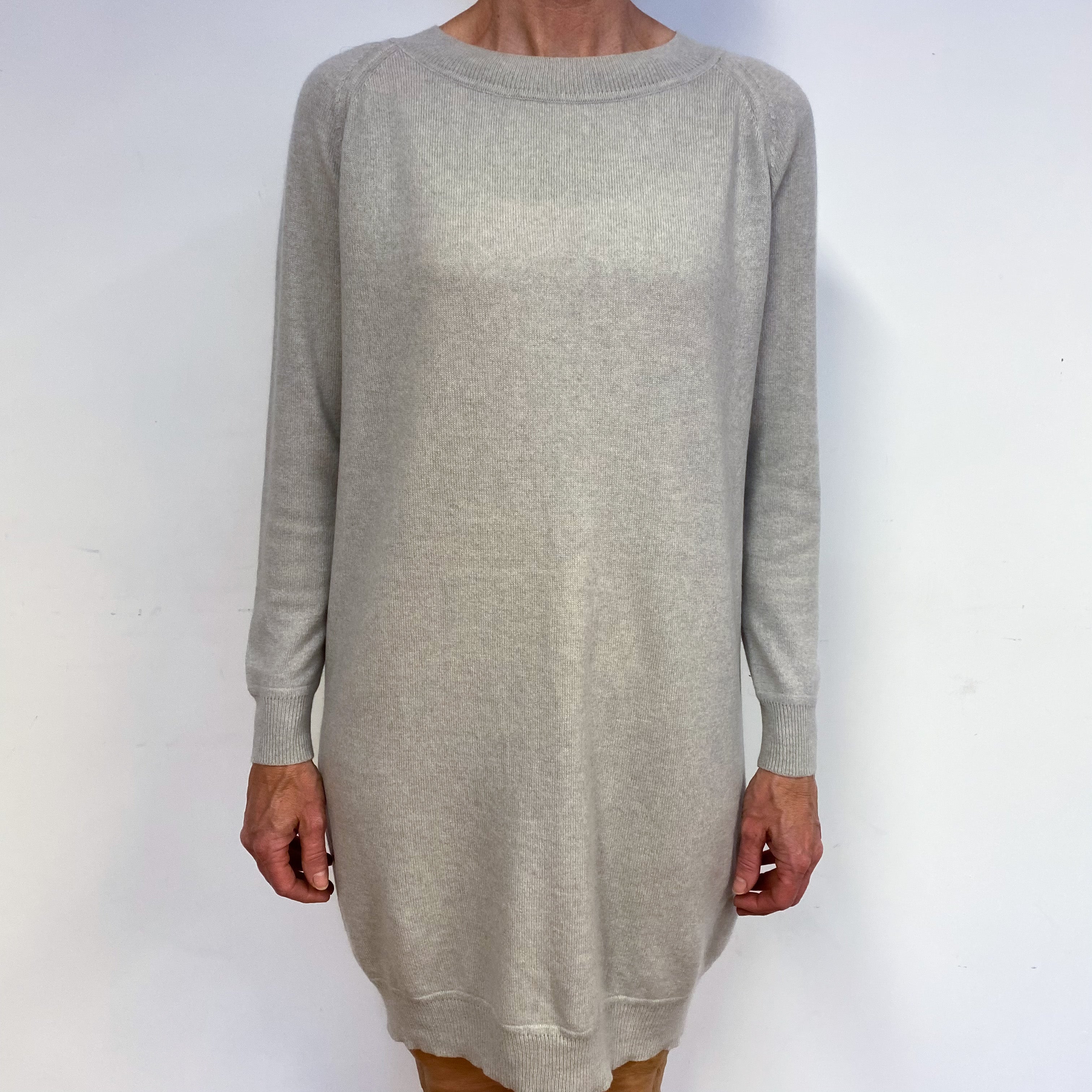 Mist Grey Slouchy Cashmere Crew Neck Dress Medium